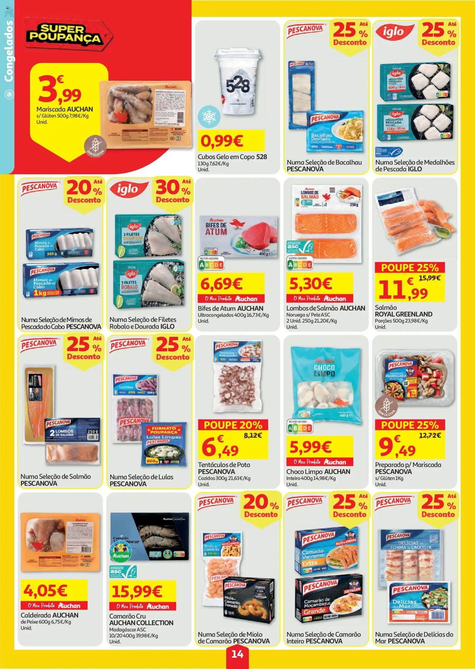 Auchan folheto │ válido de 06/08/2026 | Página: 14 | Produtos: Dourada, Pescada, Lagosta, Salmão
