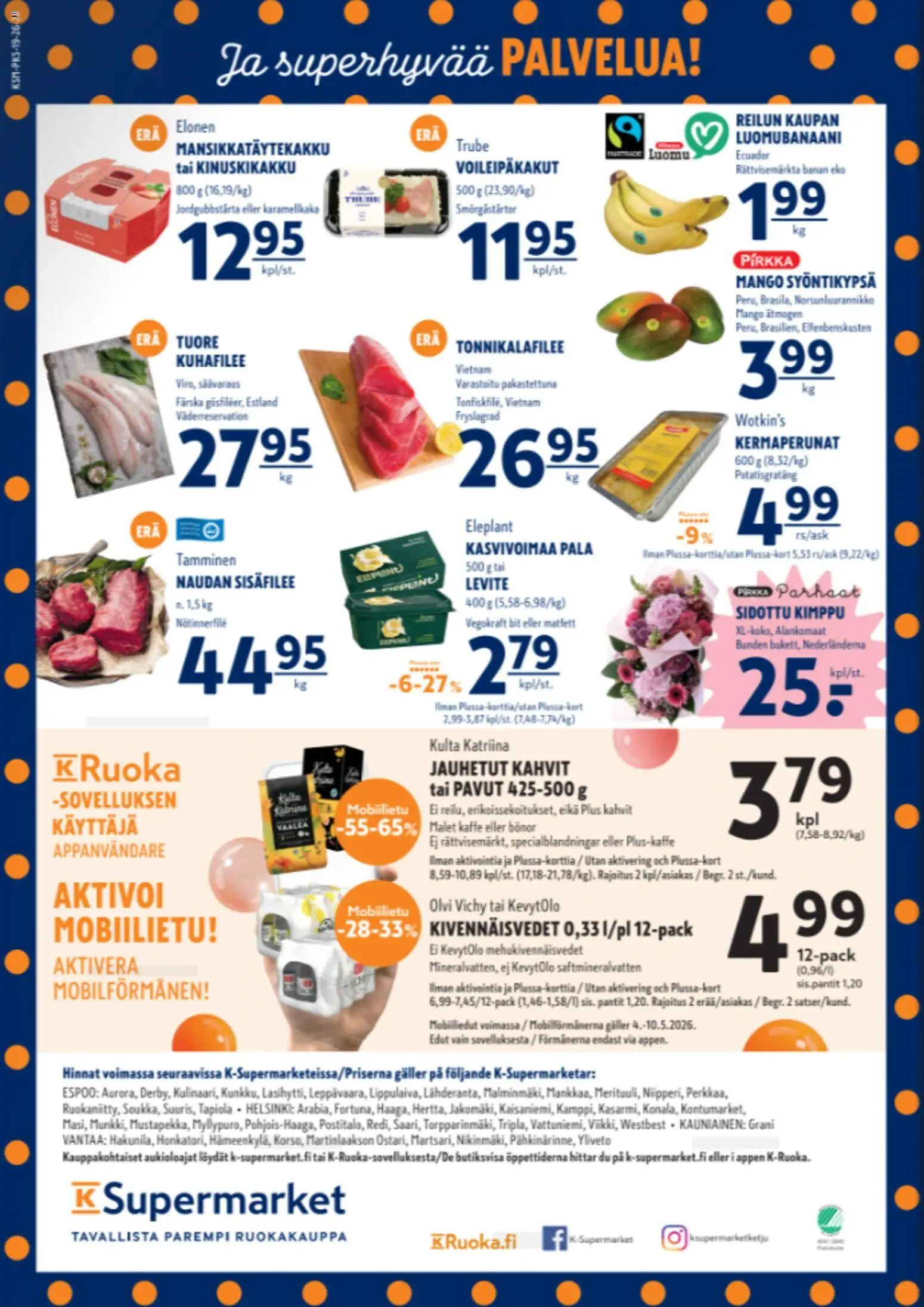 K-Supermarket tarjoukset – voimassa 07.05.2026 alkaen | Sivu: 4 | Tuotteet: Mango, Pavut