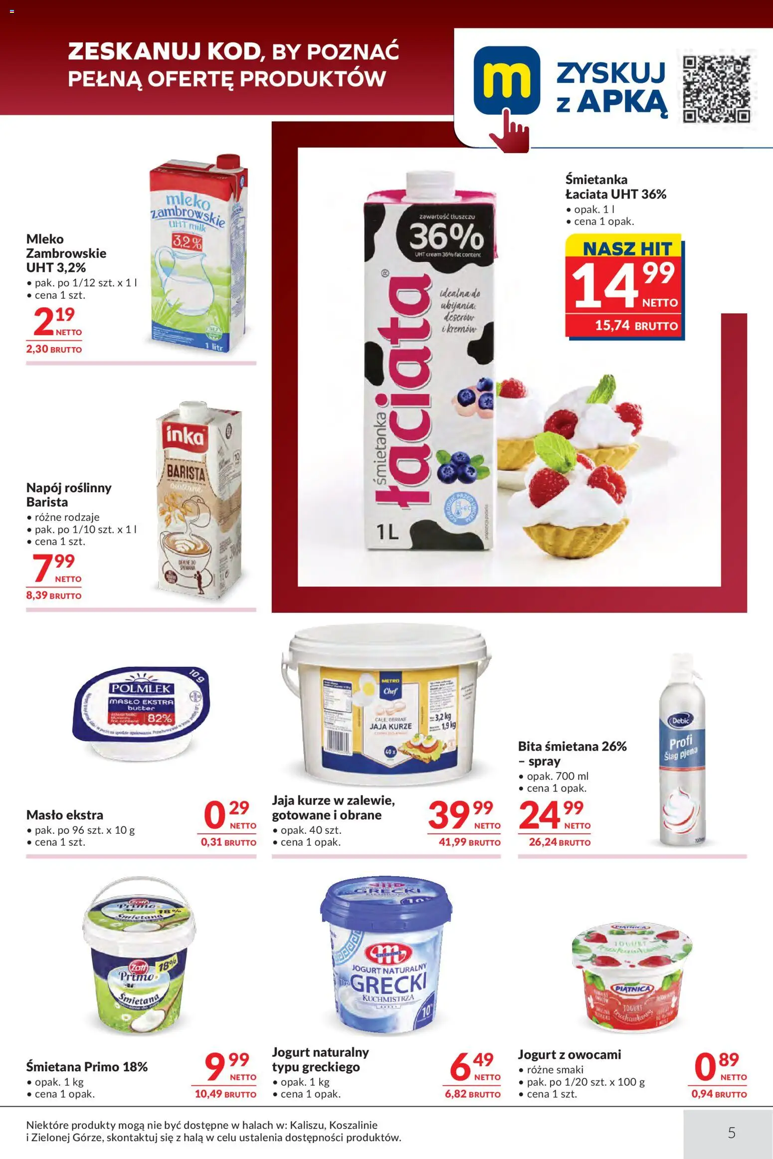 Makro gazetka - Oferta dla gastronomii od 04.08.2026 | Strona: 5 | Produkty: Jogurt naturalny, Masło, Śmietana, Jaja