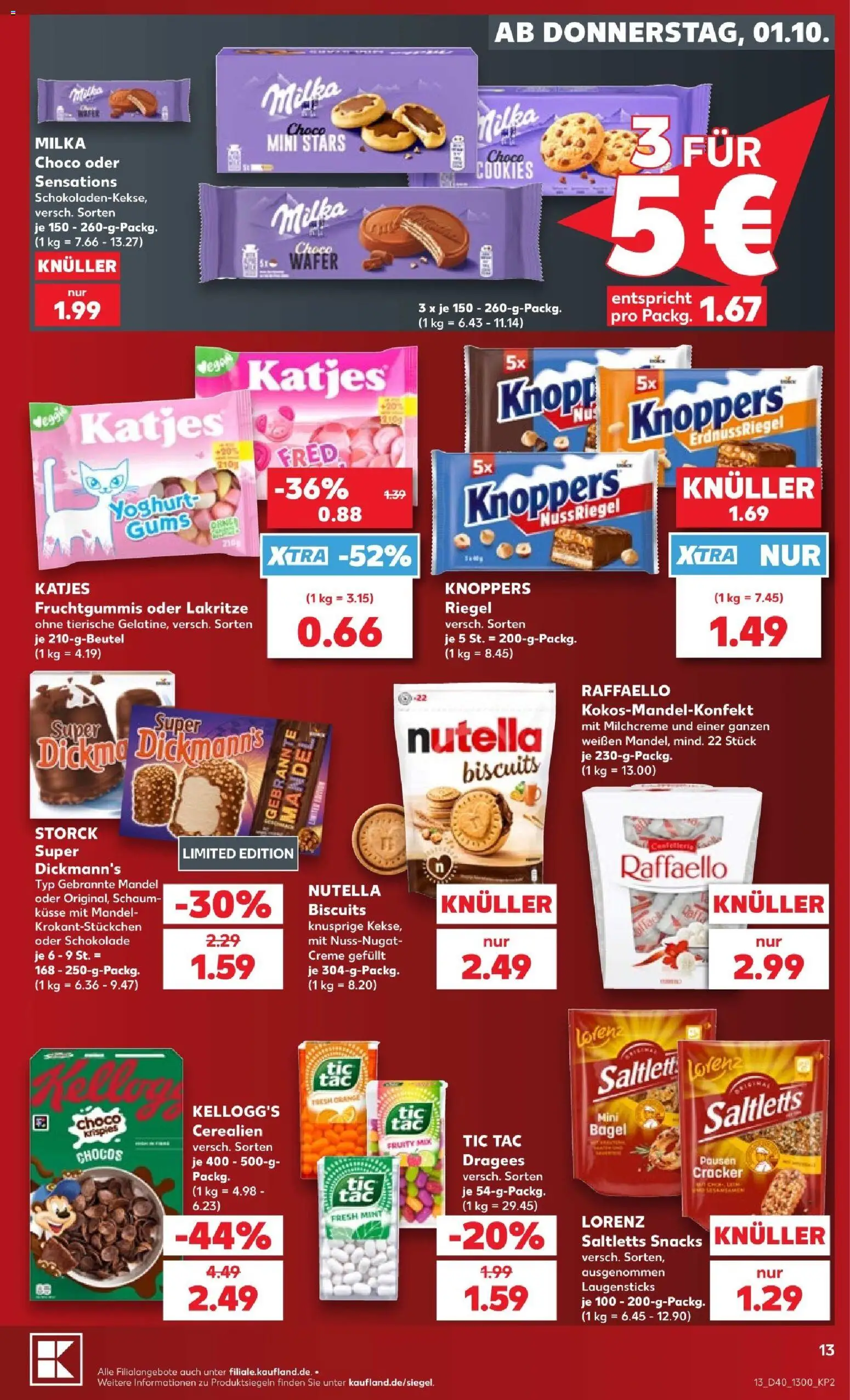 Kaufland Prospekt Köln – gültig ab 01.10.2026 | Seite: 17 | Produkte: Schokolade, Kellogg's, Nutella, Knoppers