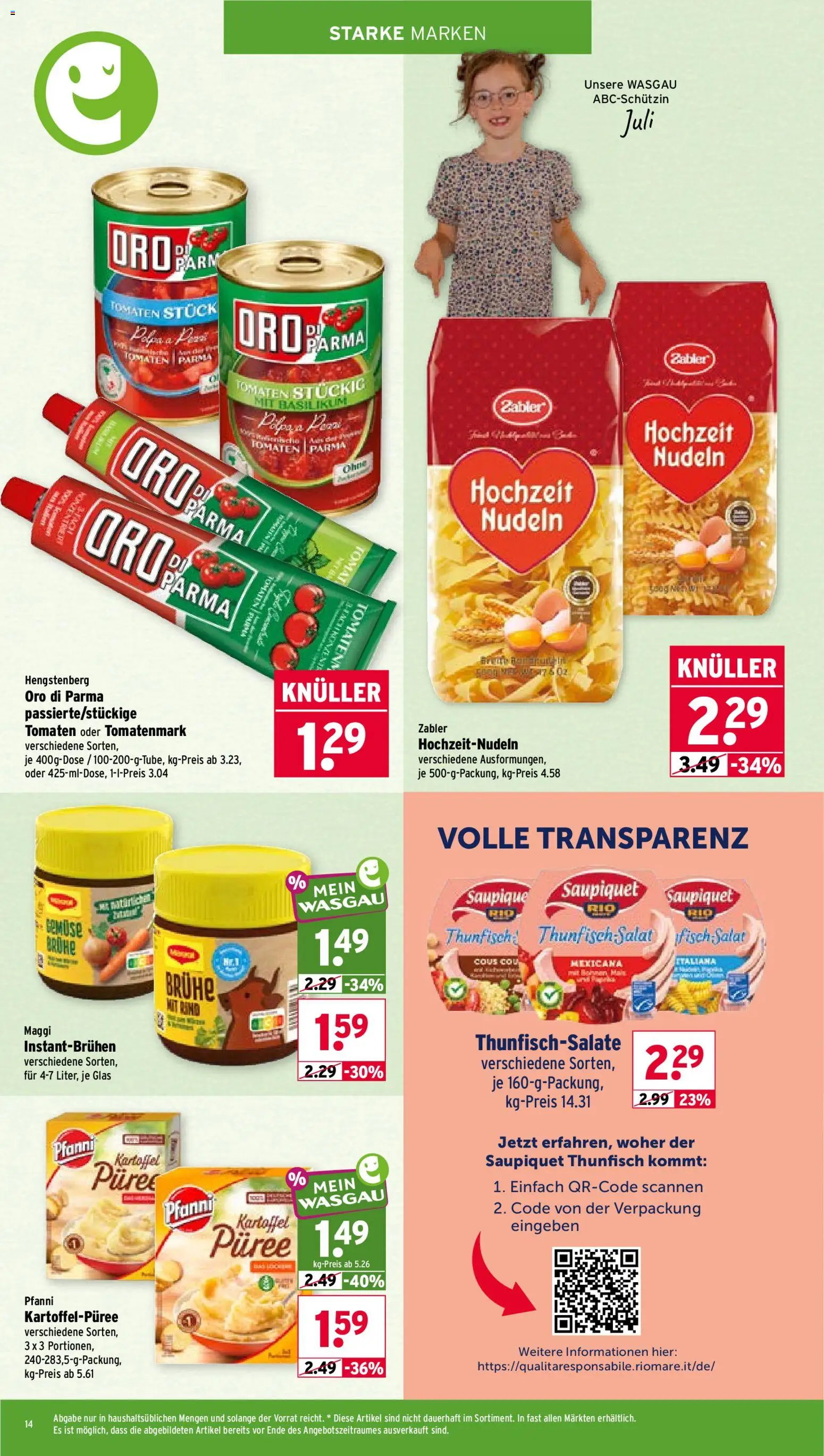 Wasgau Prospekt – gültig ab 03.08.2026 | Seite: 14 | Produkte: Tomaten, Oro di parma, Fisch, Gemüse