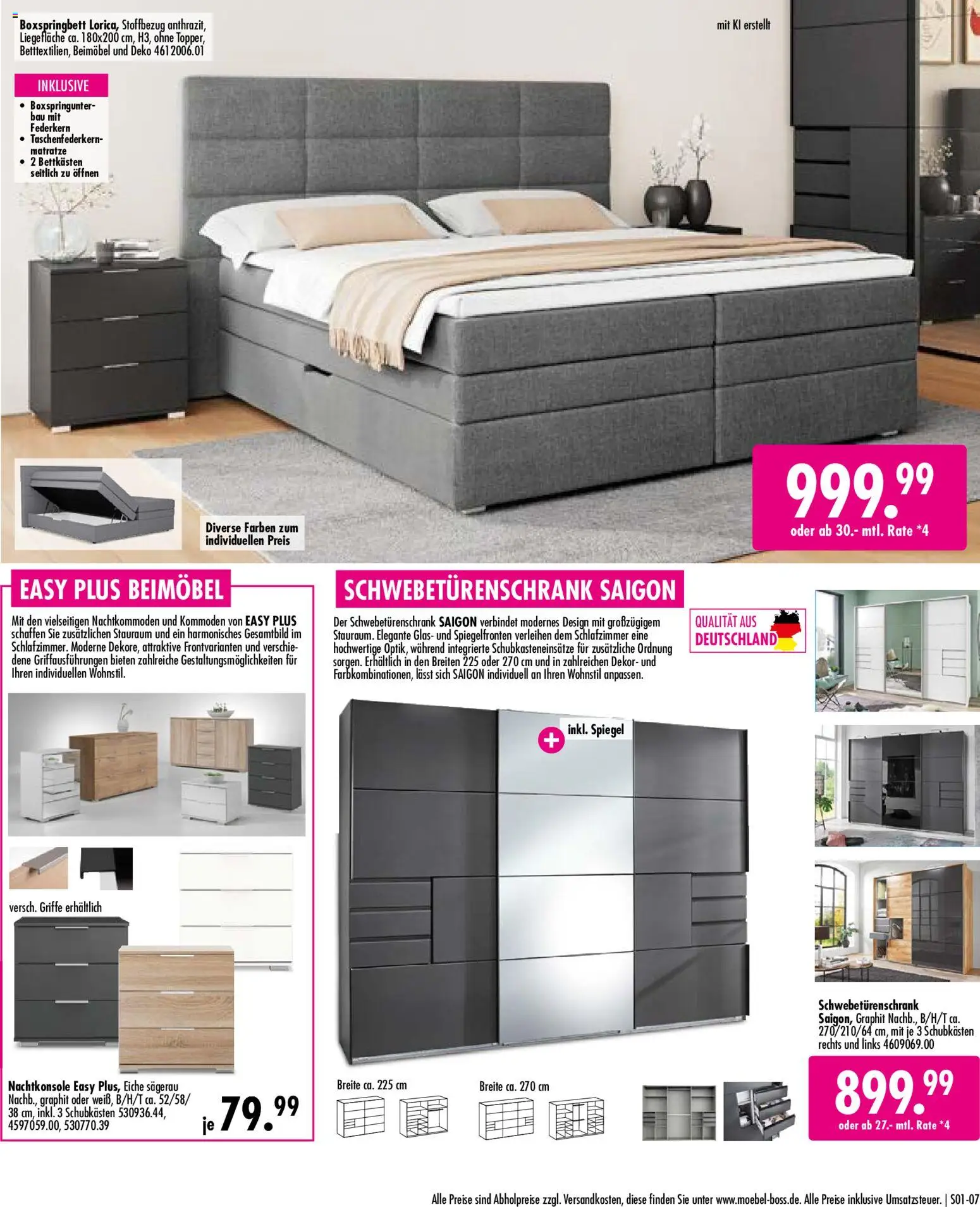 SB Möbel Boss Mach Dein Schlafzimmer zur Wohlfühlzone – gültig ab 02.10.2026 | Seite: 7 | Produkte: Matratze, Schwebetürenschrank, Boxspringbett, Spiegel