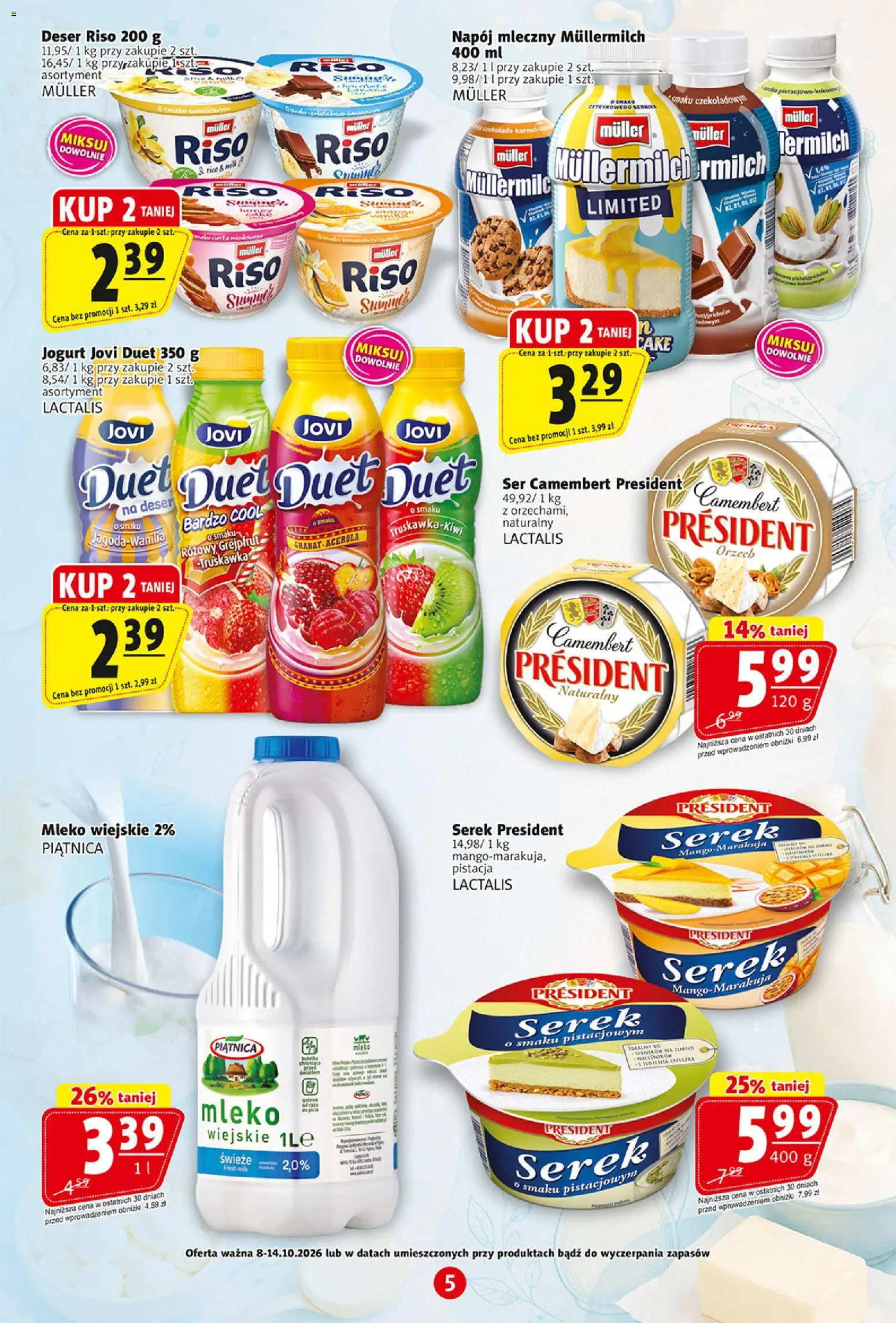 Prim Market gazetka od 08.10.2026 | Strona: 5 | Produkty: Serek president, Napój mleczny, Jogurt, Grejpfrut