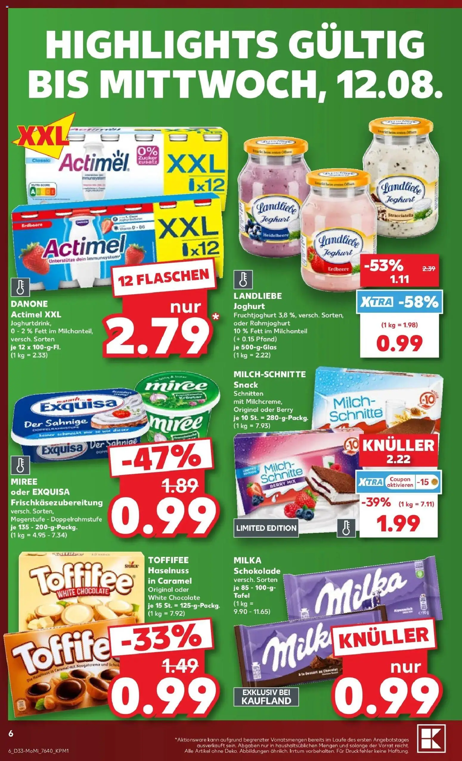 Prospekt Kaufland ab 10.08.2026 » Angebote Online zum Blättern | Seite: 6 | Produkte: Actimel, Schokolade, Milka, Exquisa