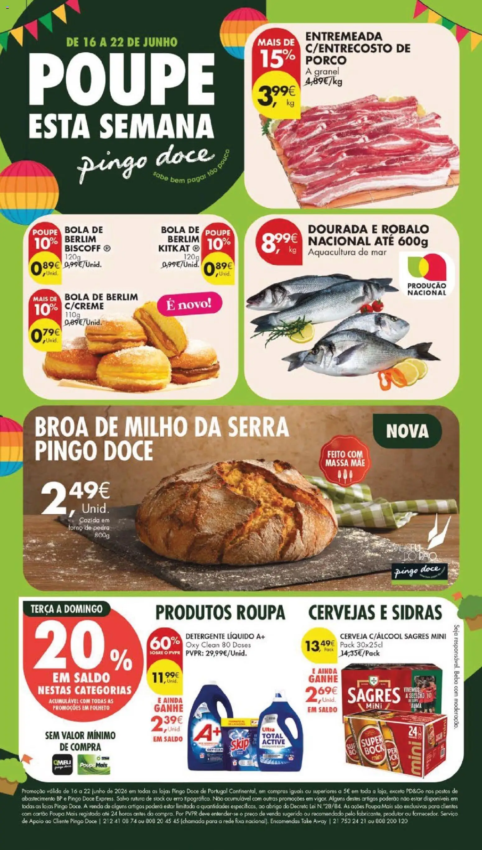 Pingo Doce folheto │ válido de 16.06.2026 | Página: 1 | Produtos: Detergente, Cerveja, Massa, Milho