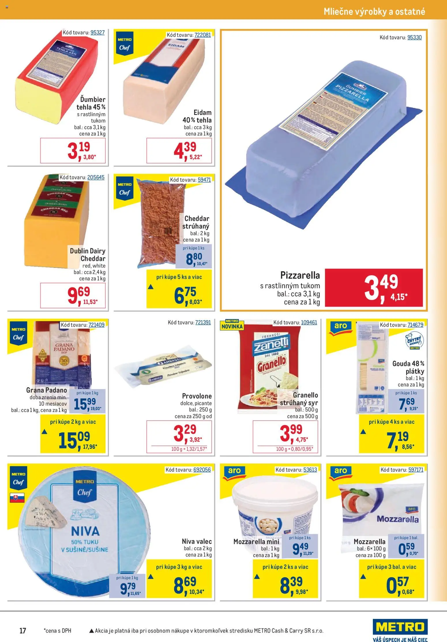 Nové Metro akcie – leták je platný od 15.07.2026 | Strana: 17 | Produkty: Syr, Gouda, Eidam, Mozzarella