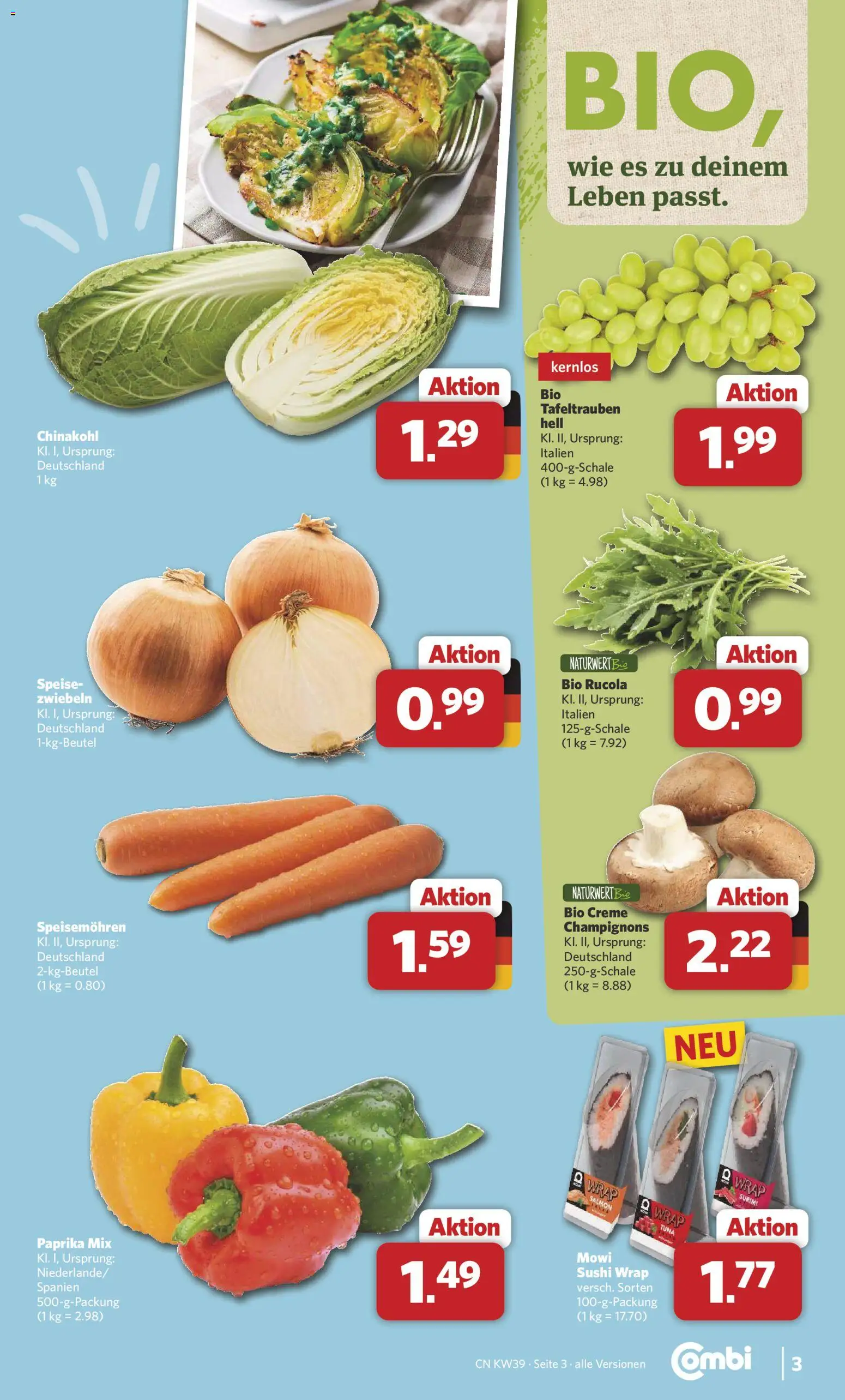 Combi Prospekt – gültig ab 21.09.2026 | Seite: 3 | Produkte: Creme, Champignons, Zwiebeln, Paprika