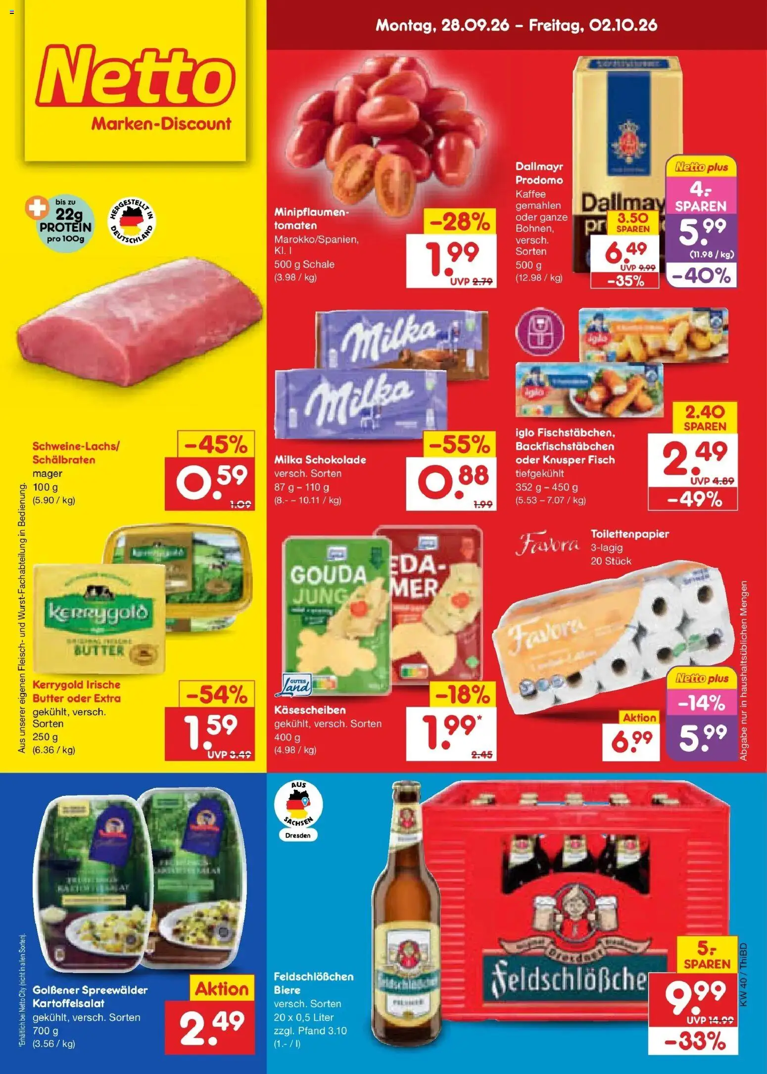 Netto Marken-Discount Prospekt Thiendorf – gültig ab 28.09.2026 | Seite: 1 | Produkte: Schokolade, Iglo, Milka, Toilettenpapier