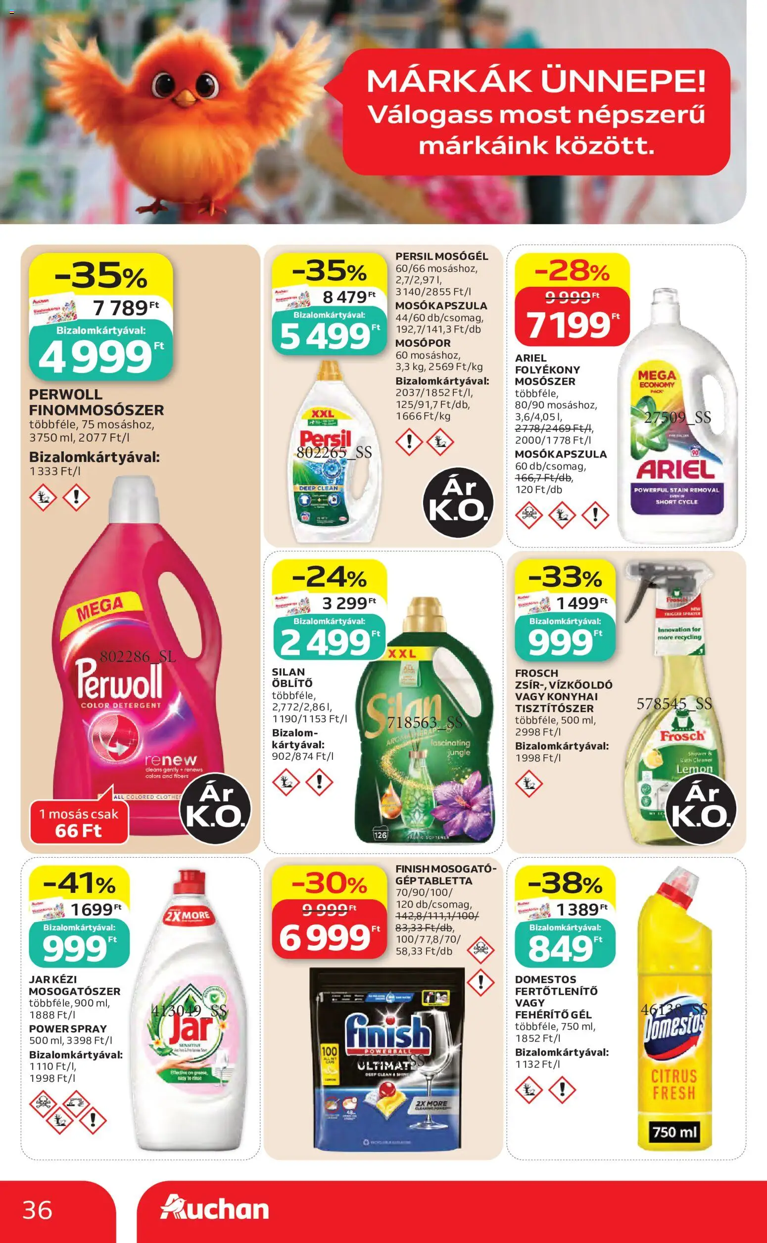 Auchan akciós ujság - amely érvényes a következő dátumtól: 2026.07.23. | Oldal: 36 | Termékek: Persil, Perwoll, Vízkőoldó, Mosópor