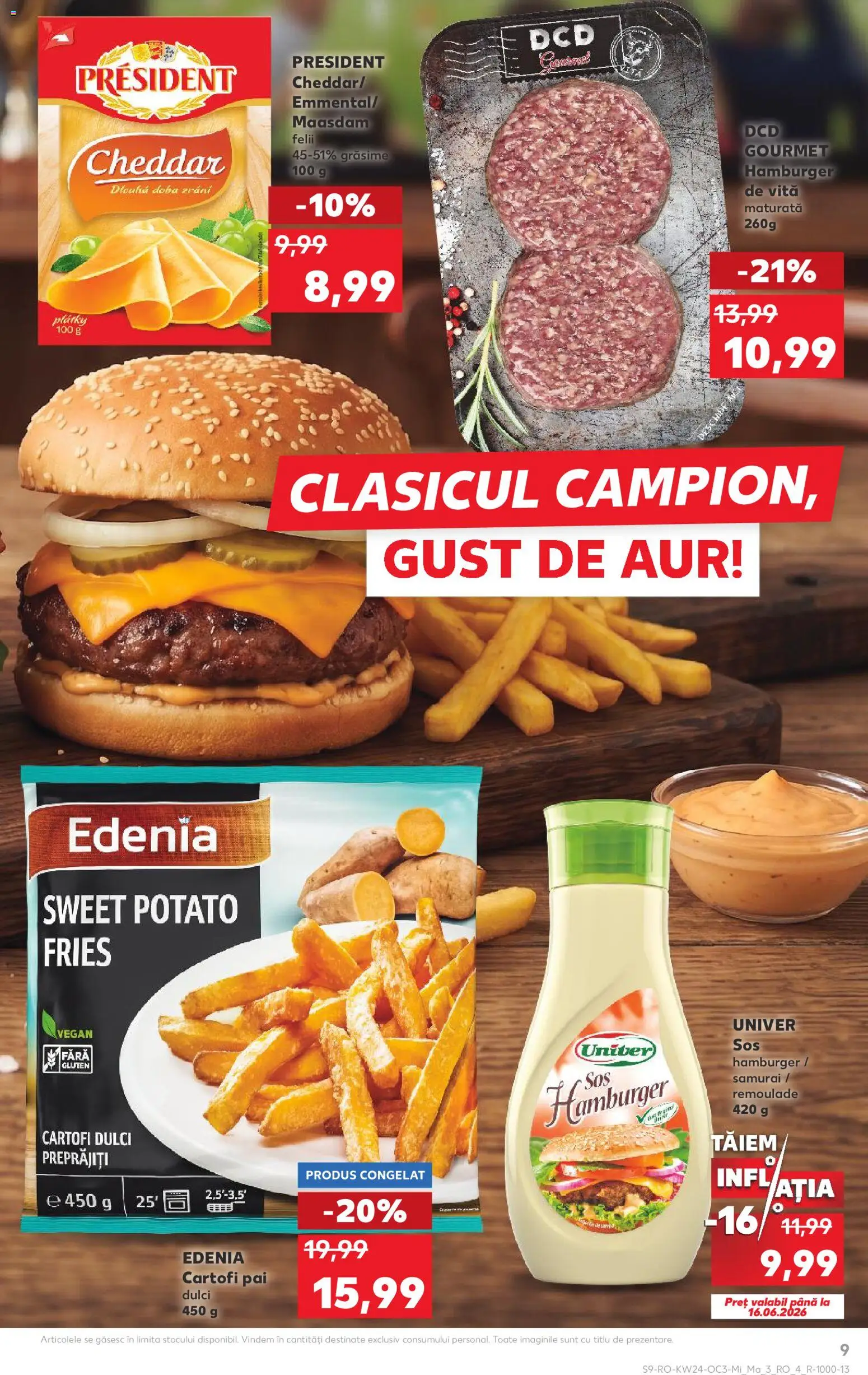 Noul catalog Kaufland – valabil de la 10.06.2026 | Pagină: 9 | Produse: Taneli organik hardal, Burger, Cartofi, Sos