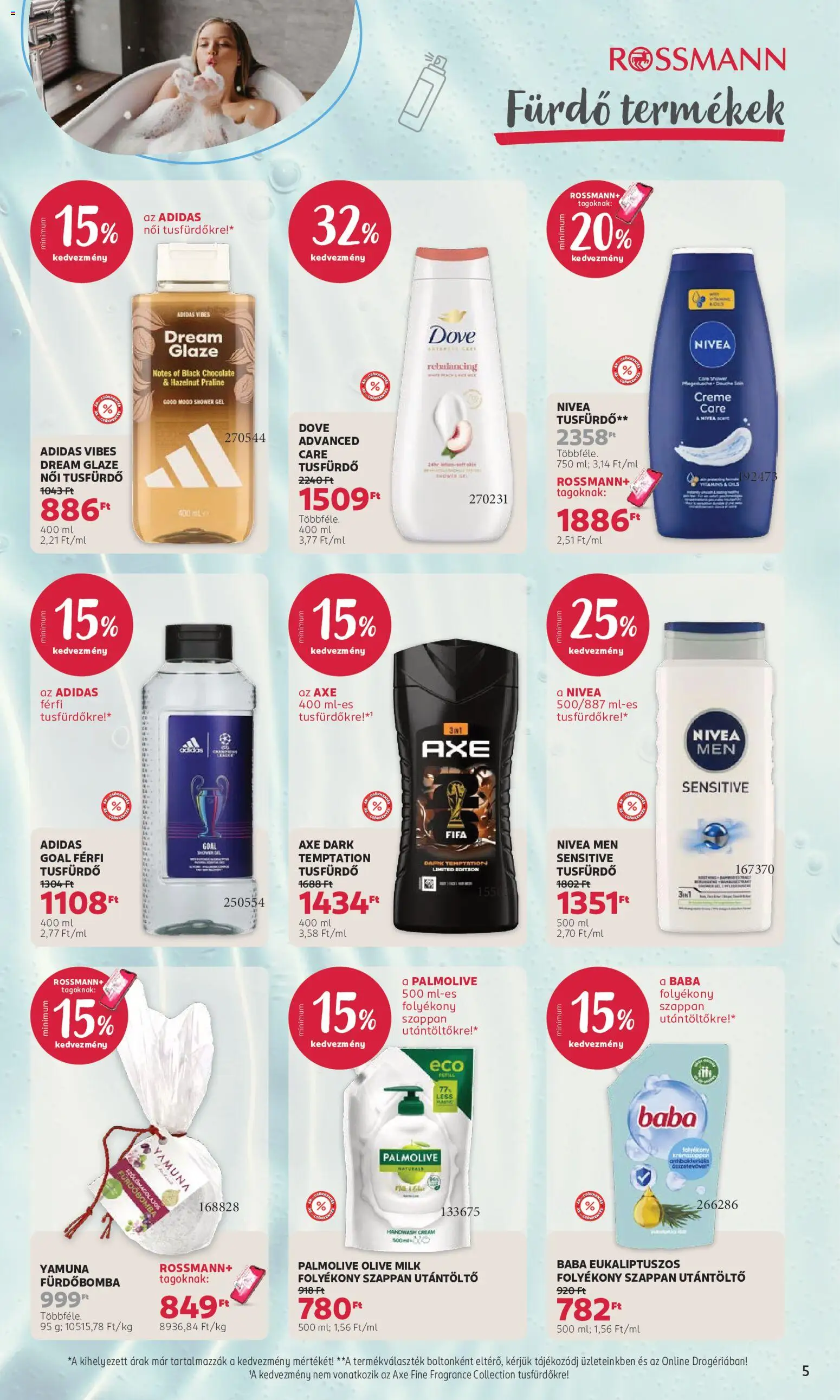 Rossmann akciós ujság - amely érvényes a következő dátumtól: 2026.07.20. | Oldal: 5 | Termékek: Palmolive, Folyékony szappan, Szappan, Baba