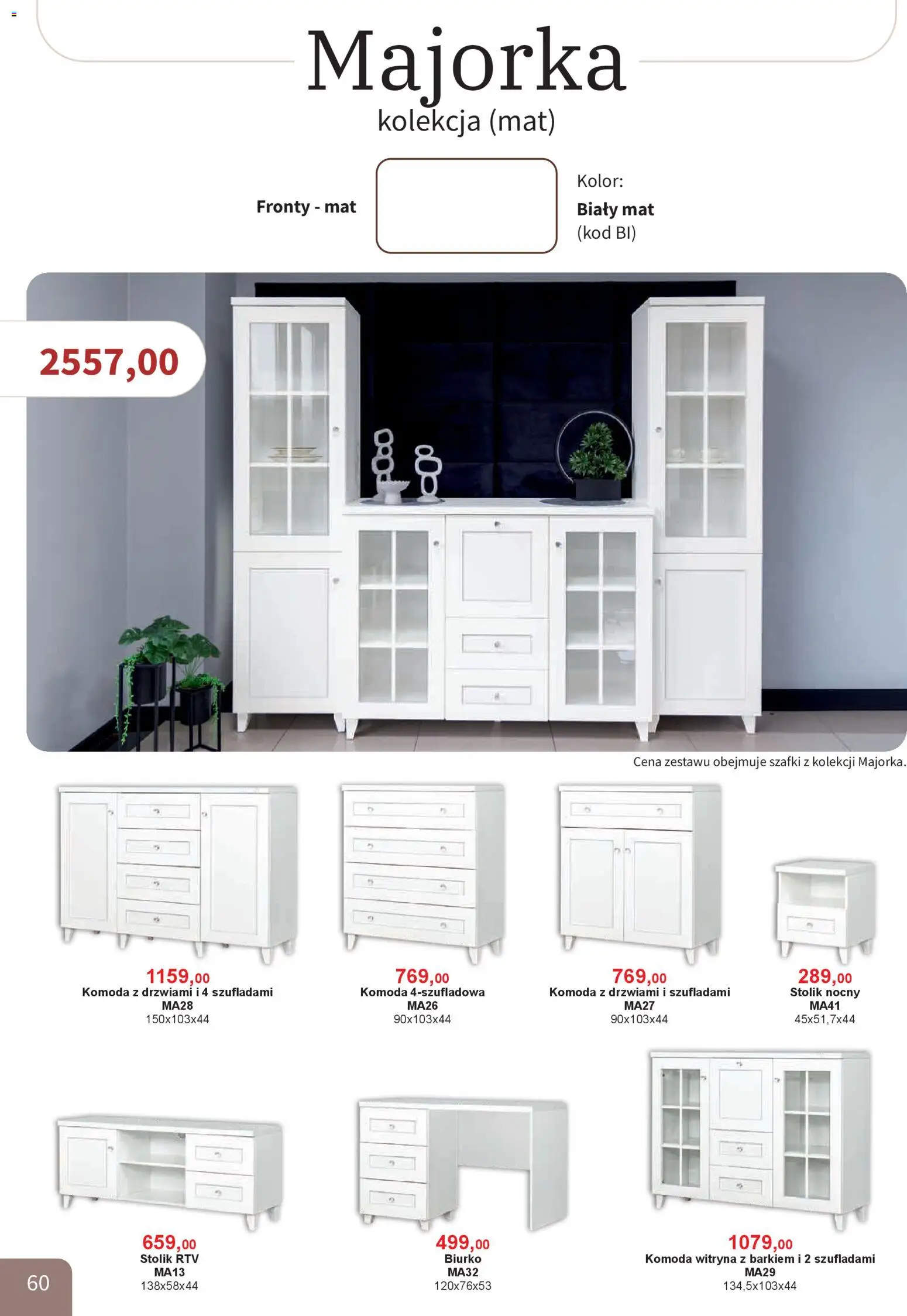 Bodzio Katalog od 01.04.2026 | Strona: 60 | Produkty: Komoda, Stolik nocny, Biurko, Witryna