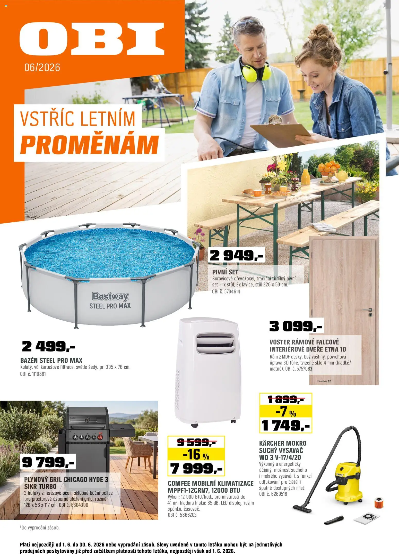 OBI leták - Vstříc letním proměnám od 01.06.2026 | Strana: 1 | Produkty: Interiérové dveře, Gril, Stůl, LED