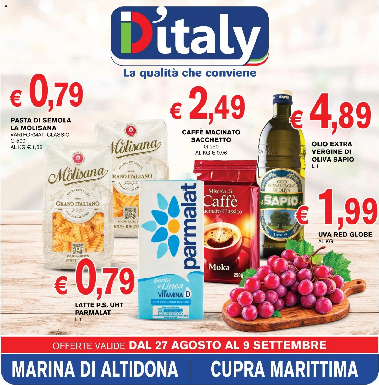 Volantino Coal del 28/08/2026 | Pagina: 1 | Prodotti: Caffè, Uva, Olio extra vergine, Semola