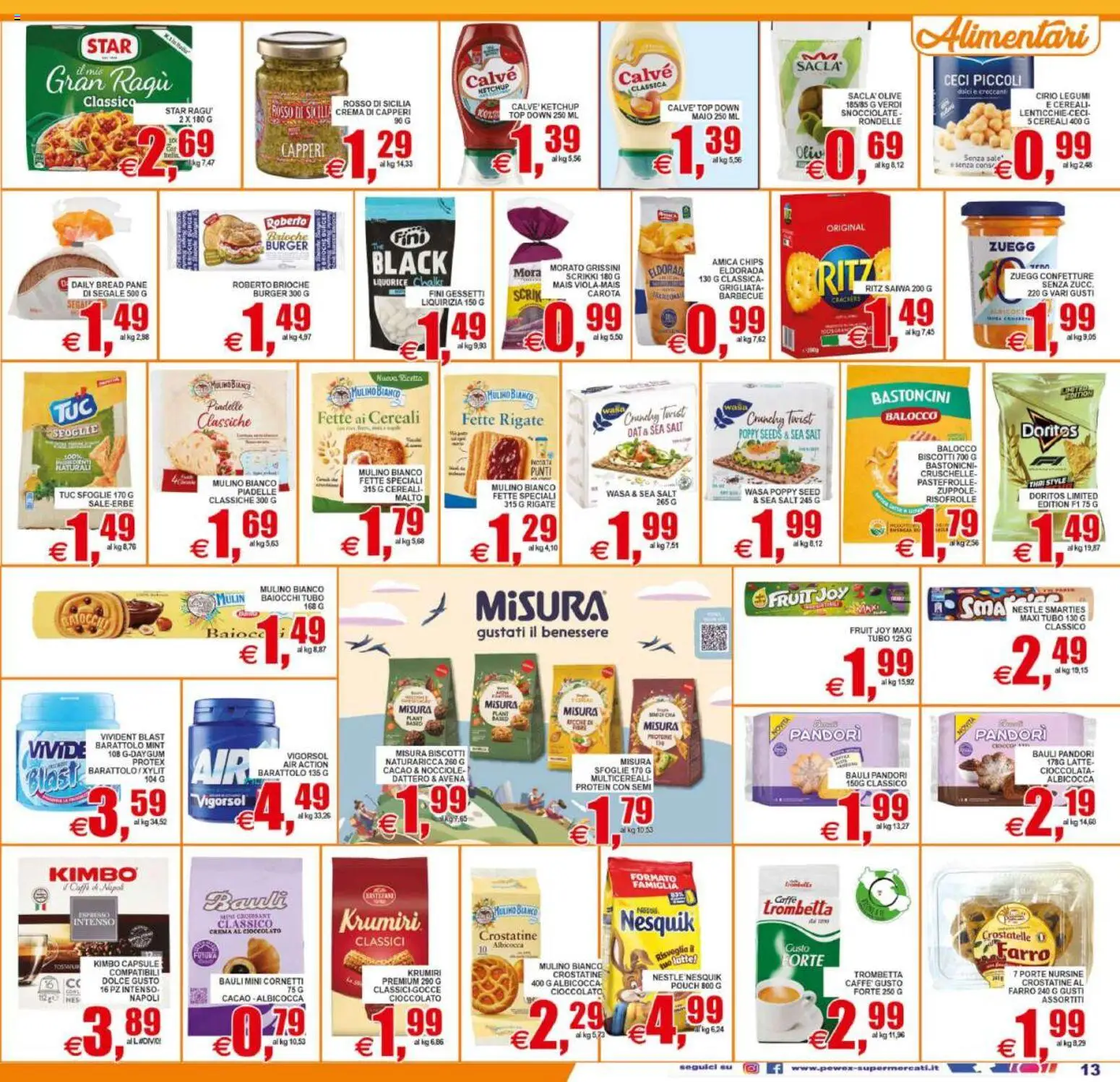 Volantino Pewex del 21/08/2026 | Pagina: 13 | Prodotti: Cioccolato, Cereali, Mais, Kimbo