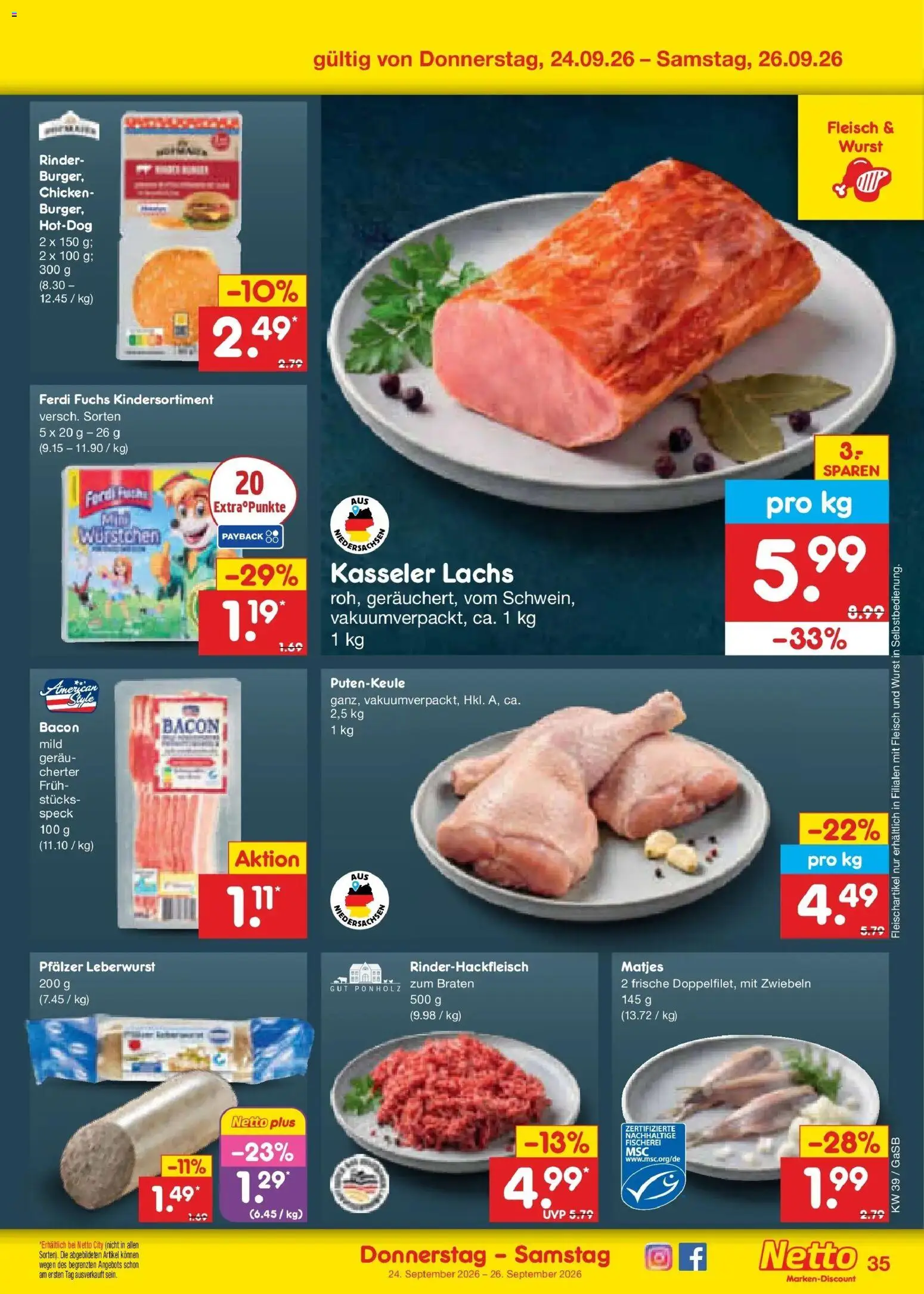 Netto Marken-Discount Prospekt Oldenburg – gültig ab 21.09.2026 | Seite: 49 | Produkte: Lachs, Zwiebeln, Wurst, Fleisch