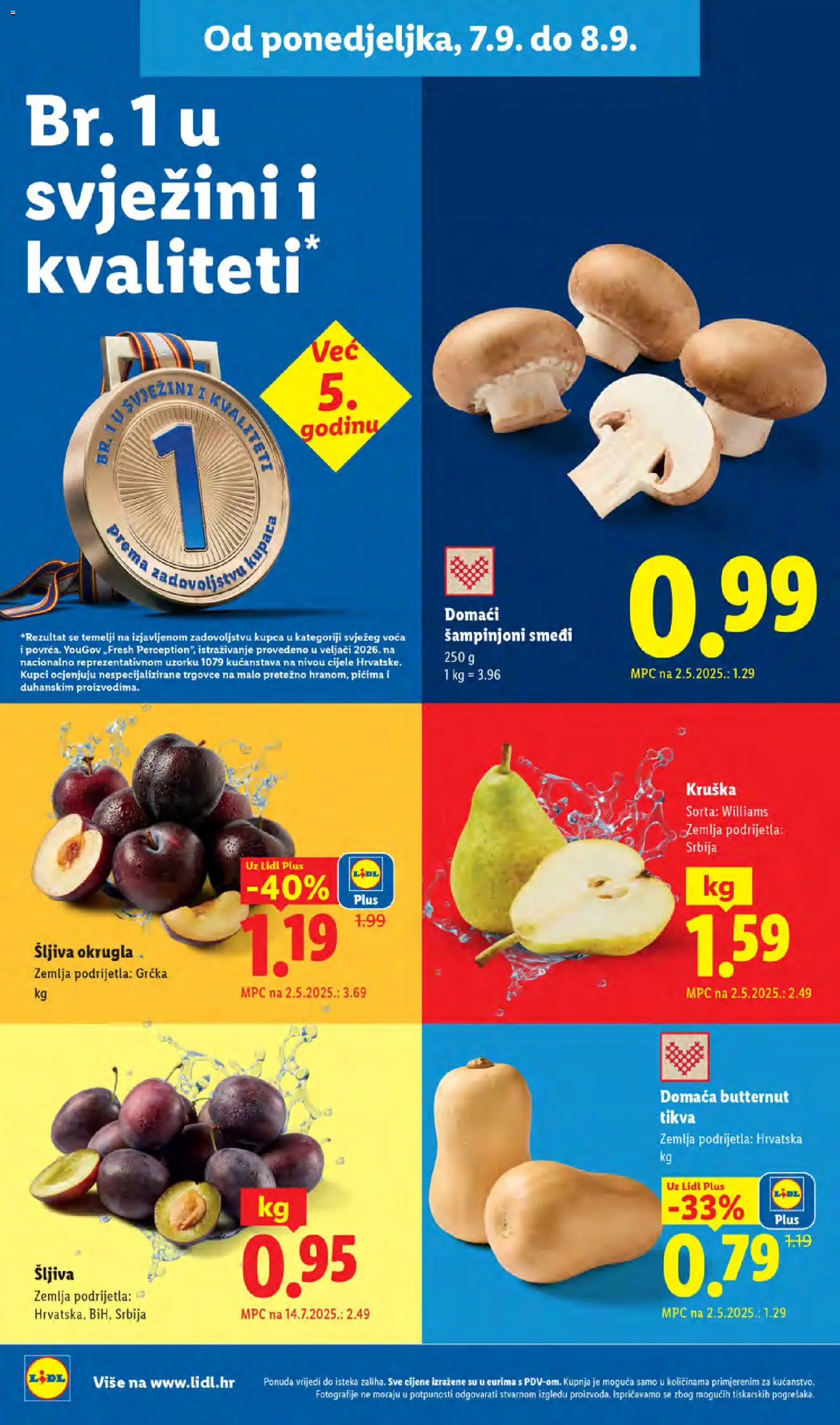Lidl katalog | vrijedi od 07.09.2026 | Stranica: 6 | Proizvodi: Butternut tikva, Šljiva, Šampinjoni, Kruška