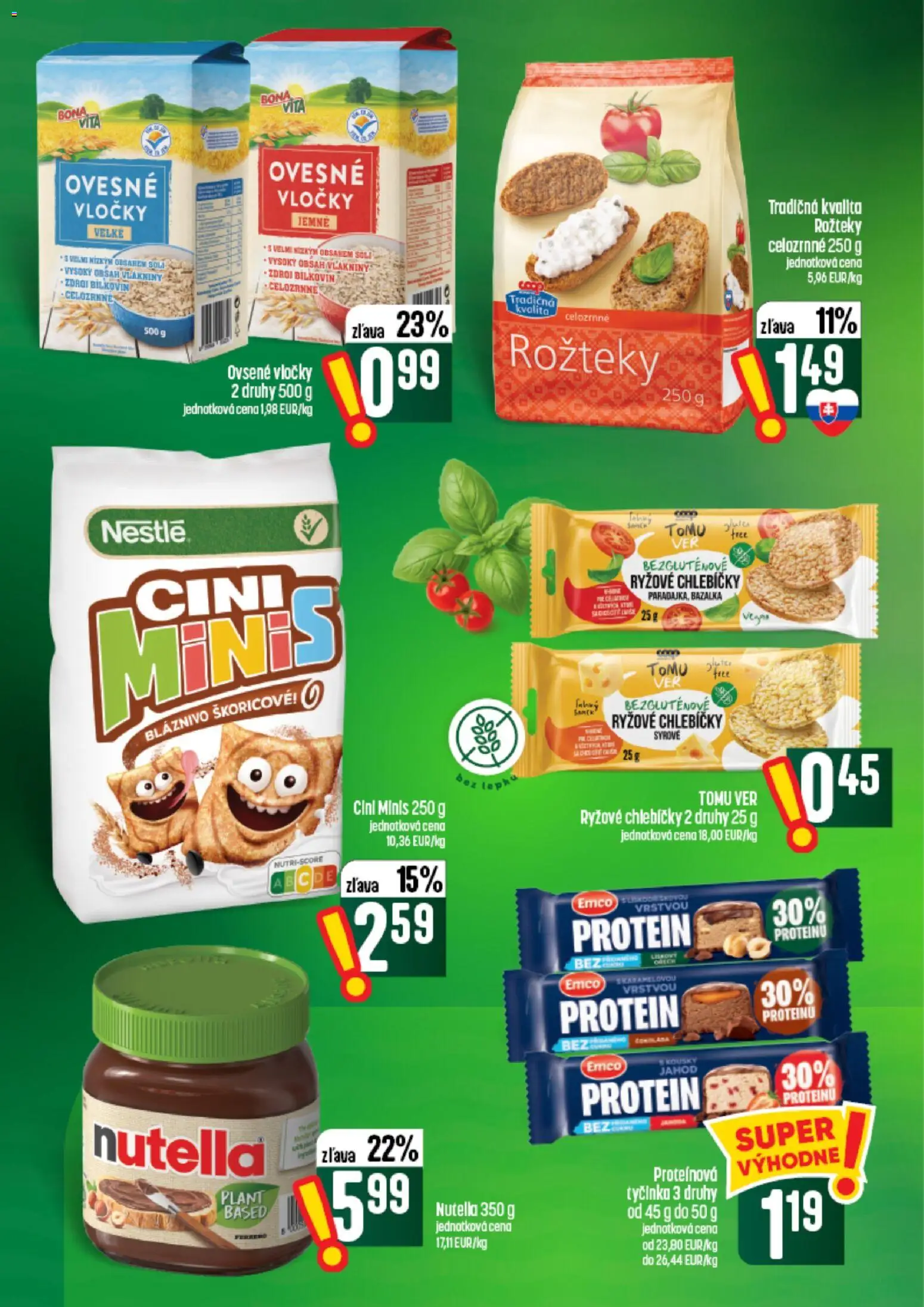 Nové COOP Jednota akcie – leták je platný od 24.09.2026 | Strana: 34 | Produkty: Ryžové chlebíčky, Protein, Cini Minis, Vločky