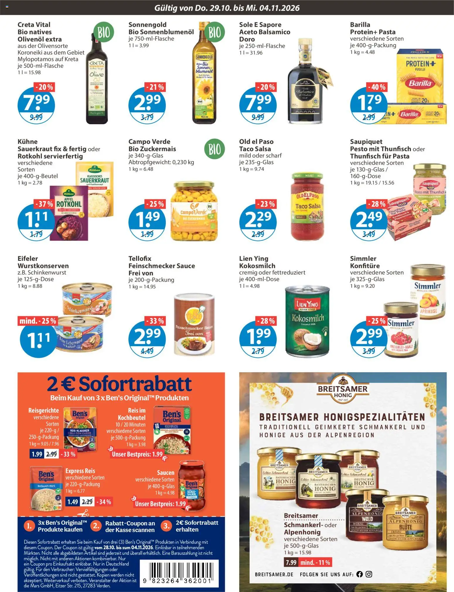V-Markt Angebote – gültig ab 29.10.2026 | Seite: 7 | Produkte: Barilla, Thunfisch, Balsamico, Sonnenblumenol
