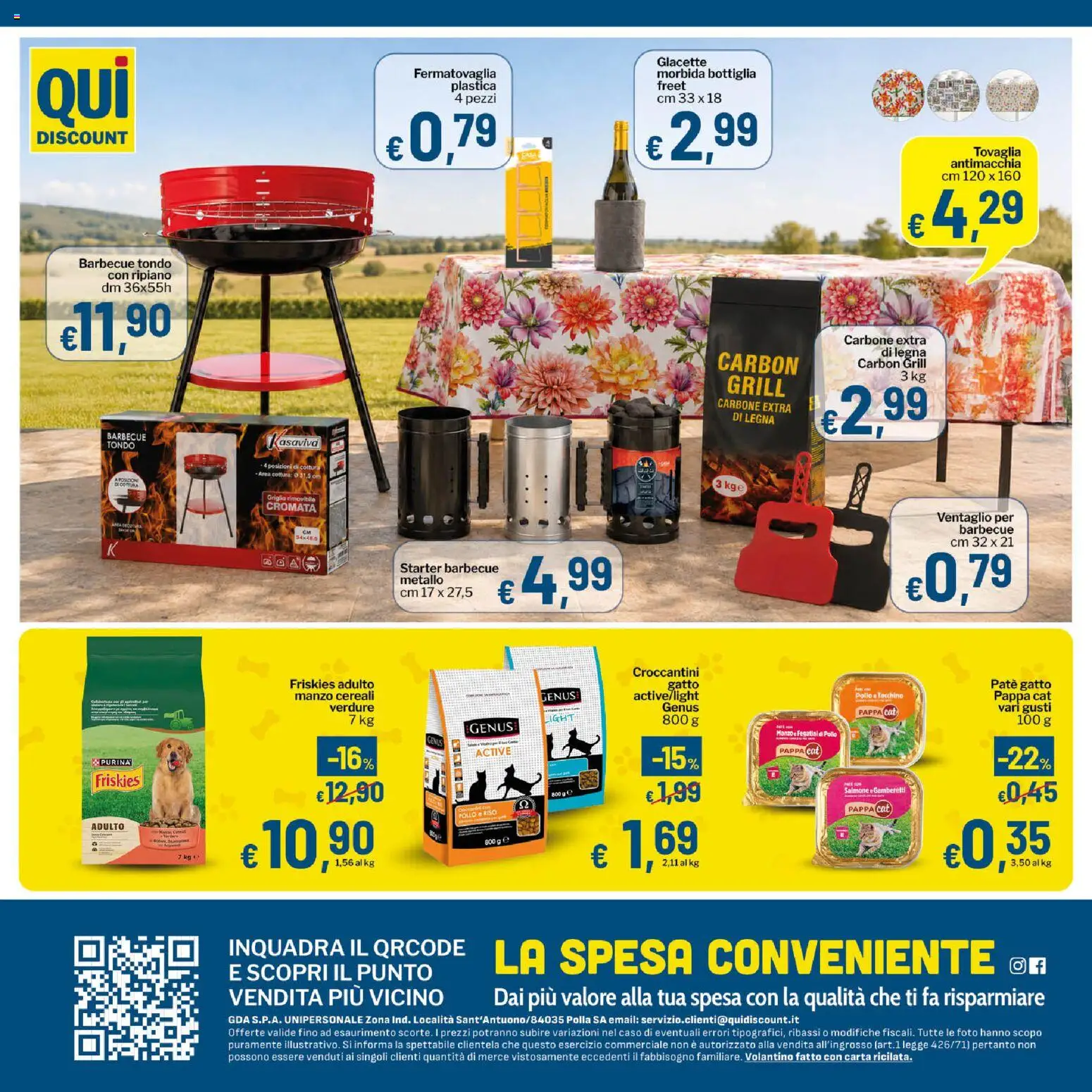 Volantino Qui Discount del 11/08/2026 | Pagina: 12 | Prodotti: Carbone, Salmone, Barbecue, Tovaglia