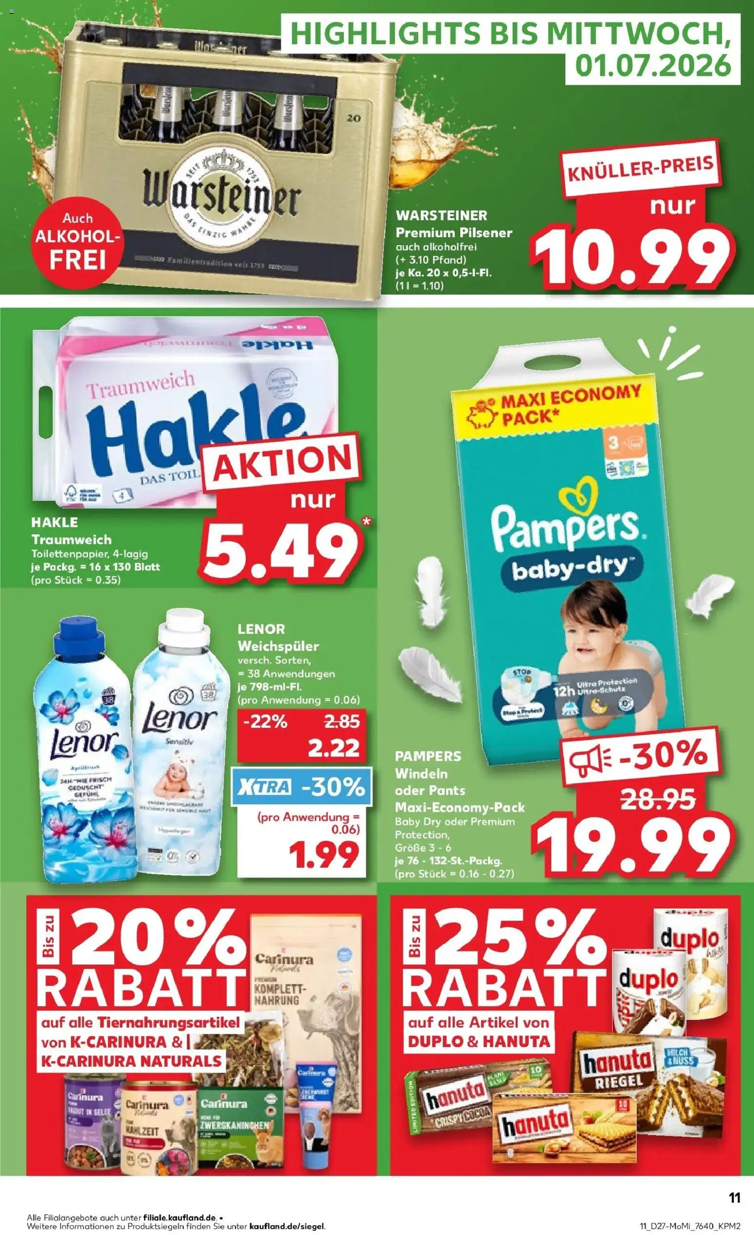 Kaufland Prospekt Viersen – gültig ab 29.06.2026 | Seite: 11 | Produkte: Lenor, Pampers, Weichspüler, Warsteiner