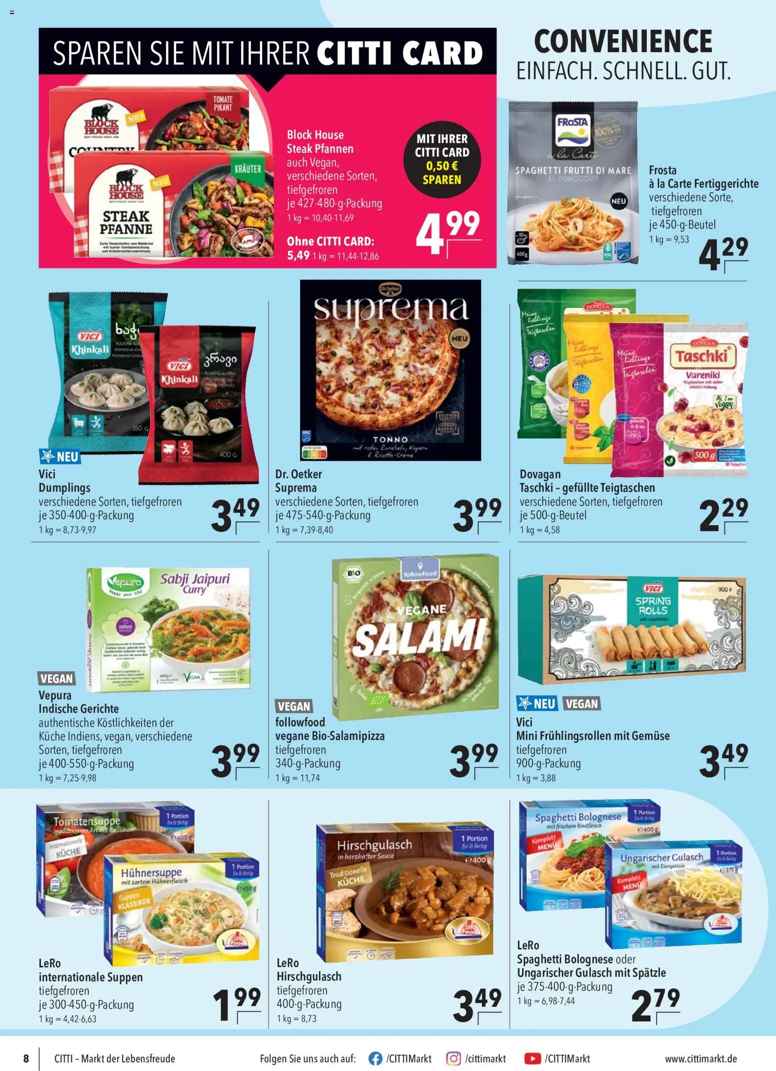 CITTI Markt Tiefkühlkost – gültig ab 14.10.2026 | Seite: 8 | Produkte: Spaghetti, Küche, Gemüse, Gerichte