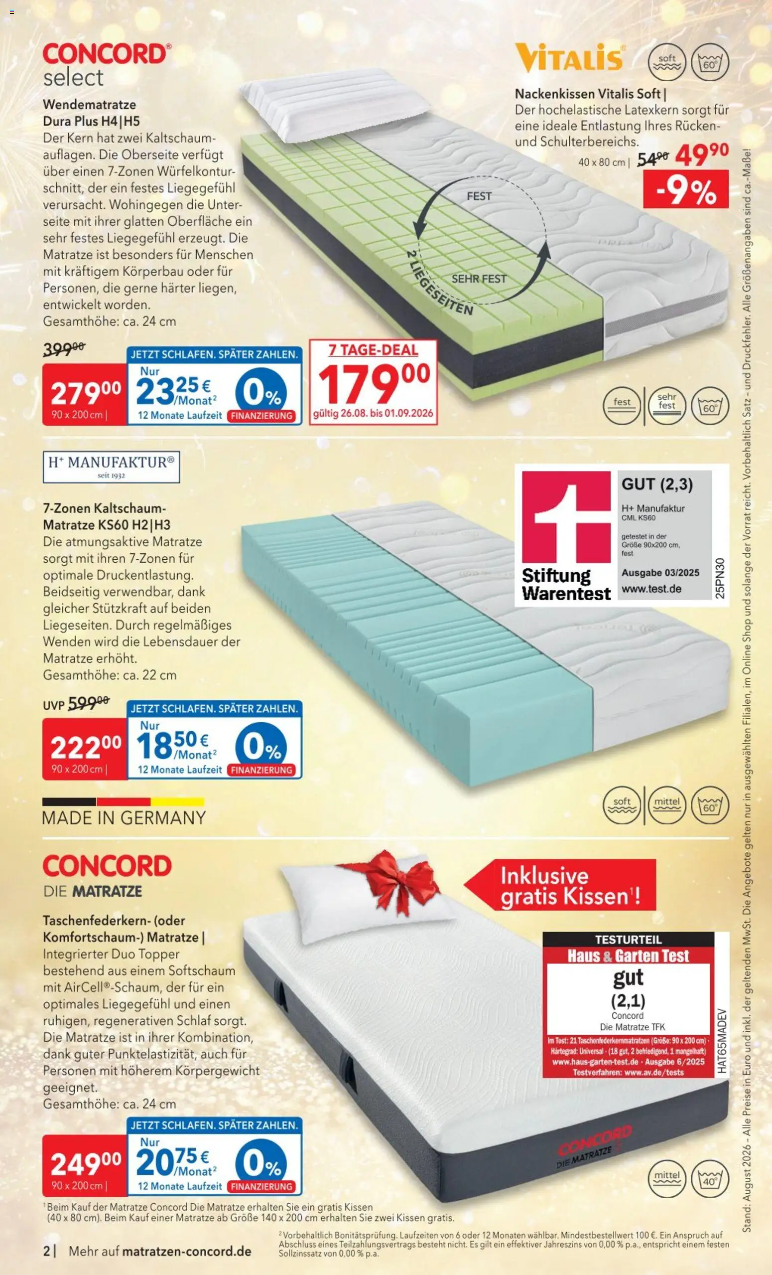 Matratzen Concord Prospekt – gültig ab 26.08.2026 | Seite: 2 | Produkte: Matratze, Kissen, Topper