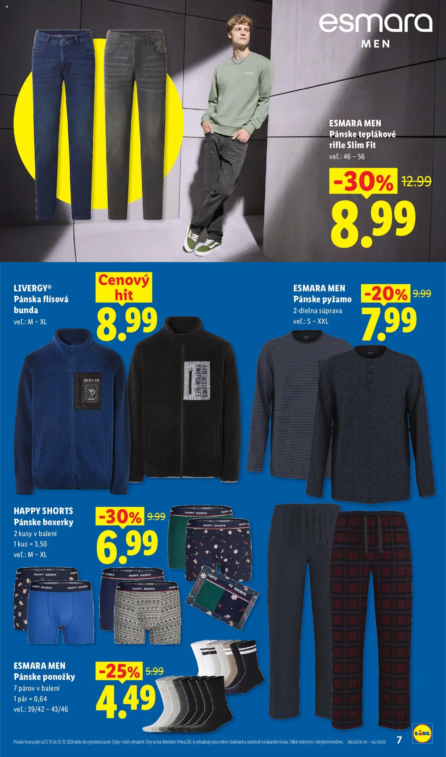 Nové Lidl akcie – leták je platný od 12.10.2026 | Strana: 7 | Produkty: Bunda, Ponožky, Pyžamo, Boxerky