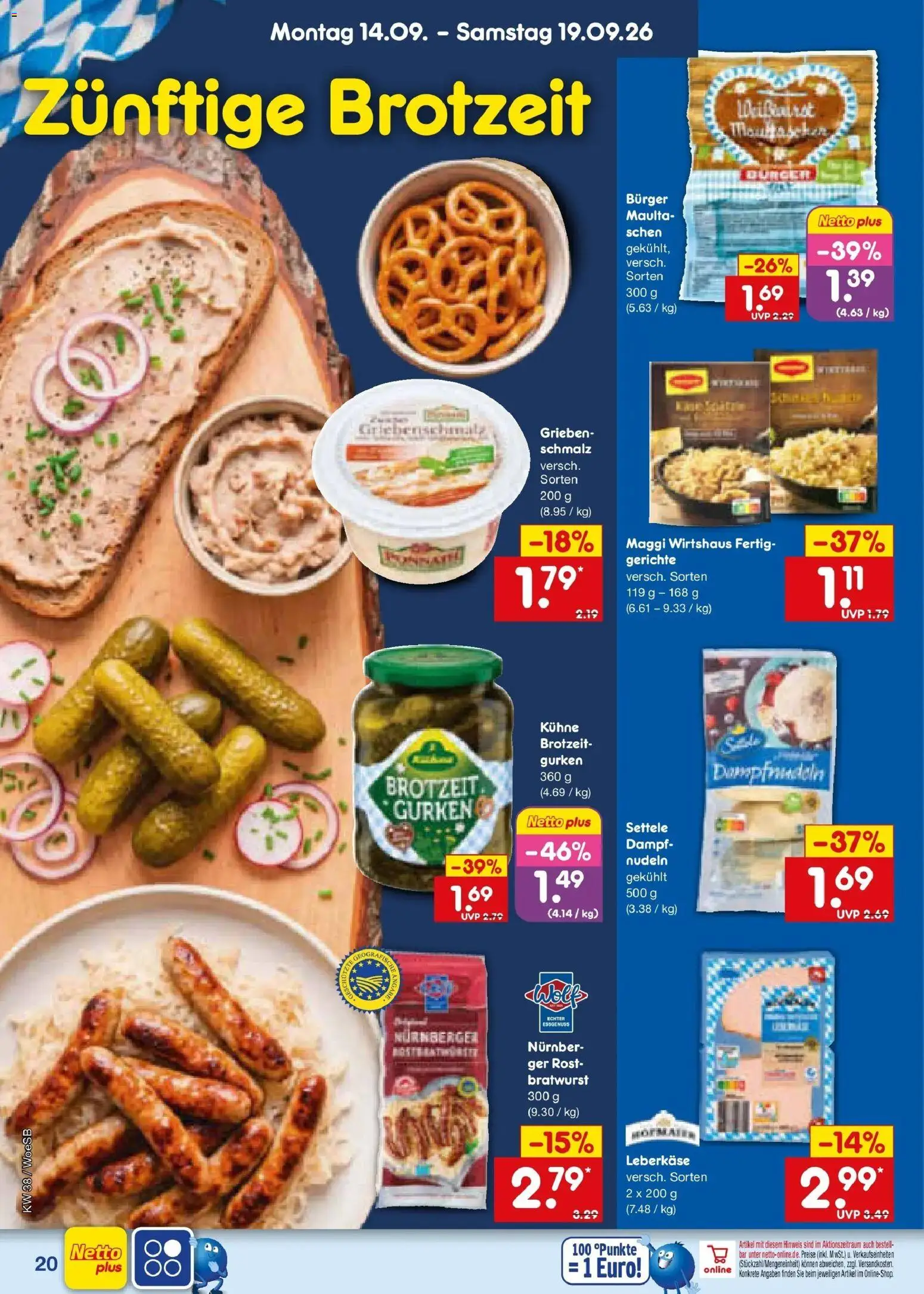 Netto Marken-Discount Prospekt Leonberg – gültig ab 14.09.2026 | Seite: 30 | Produkte: Burger, Gerichte, Nudeln, Leberkase