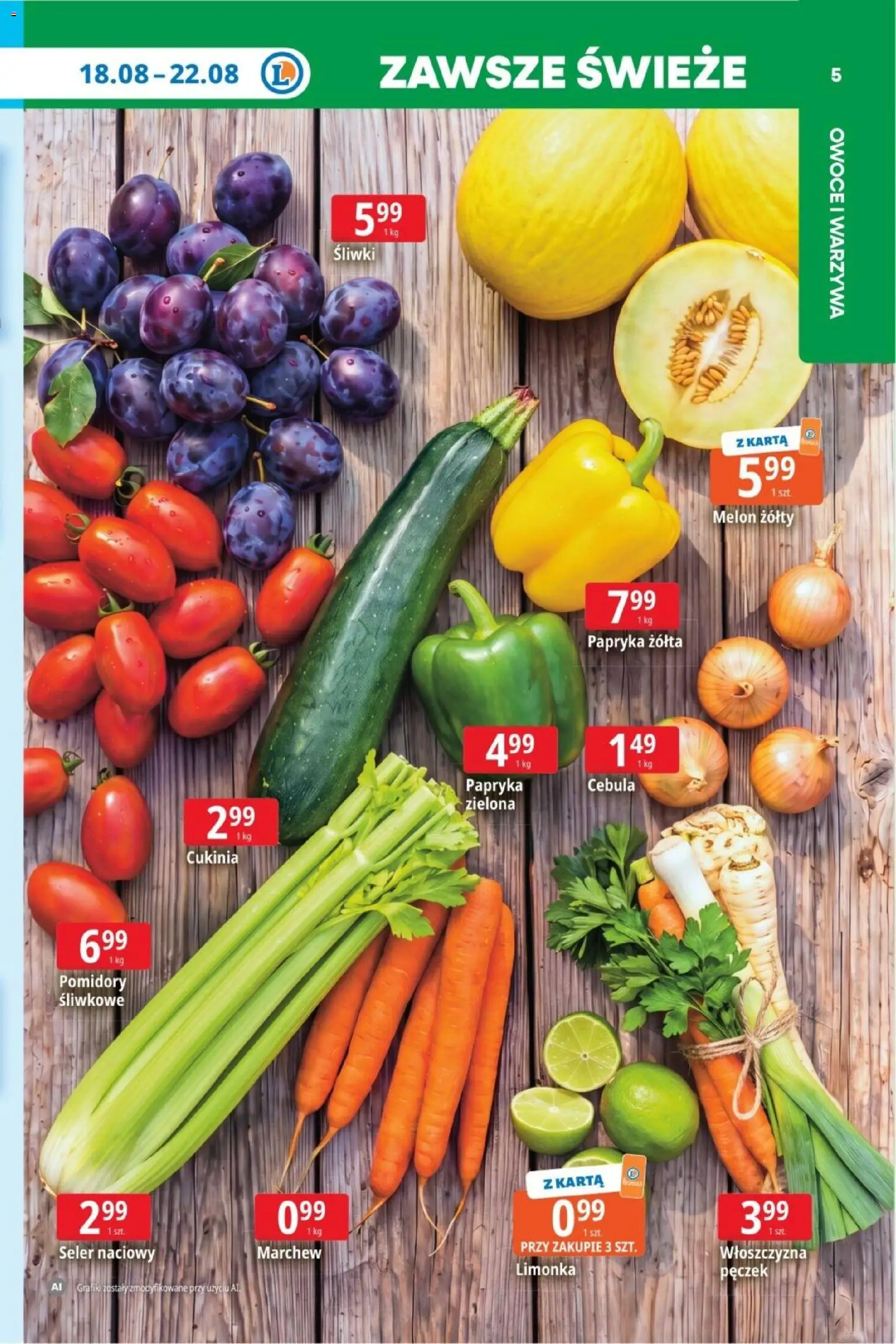 E.Leclerc gazetka od 17.08.2026 | Strona: 5 | Produkty: Limonka, Cebula, Seler naciowy, Cukinia