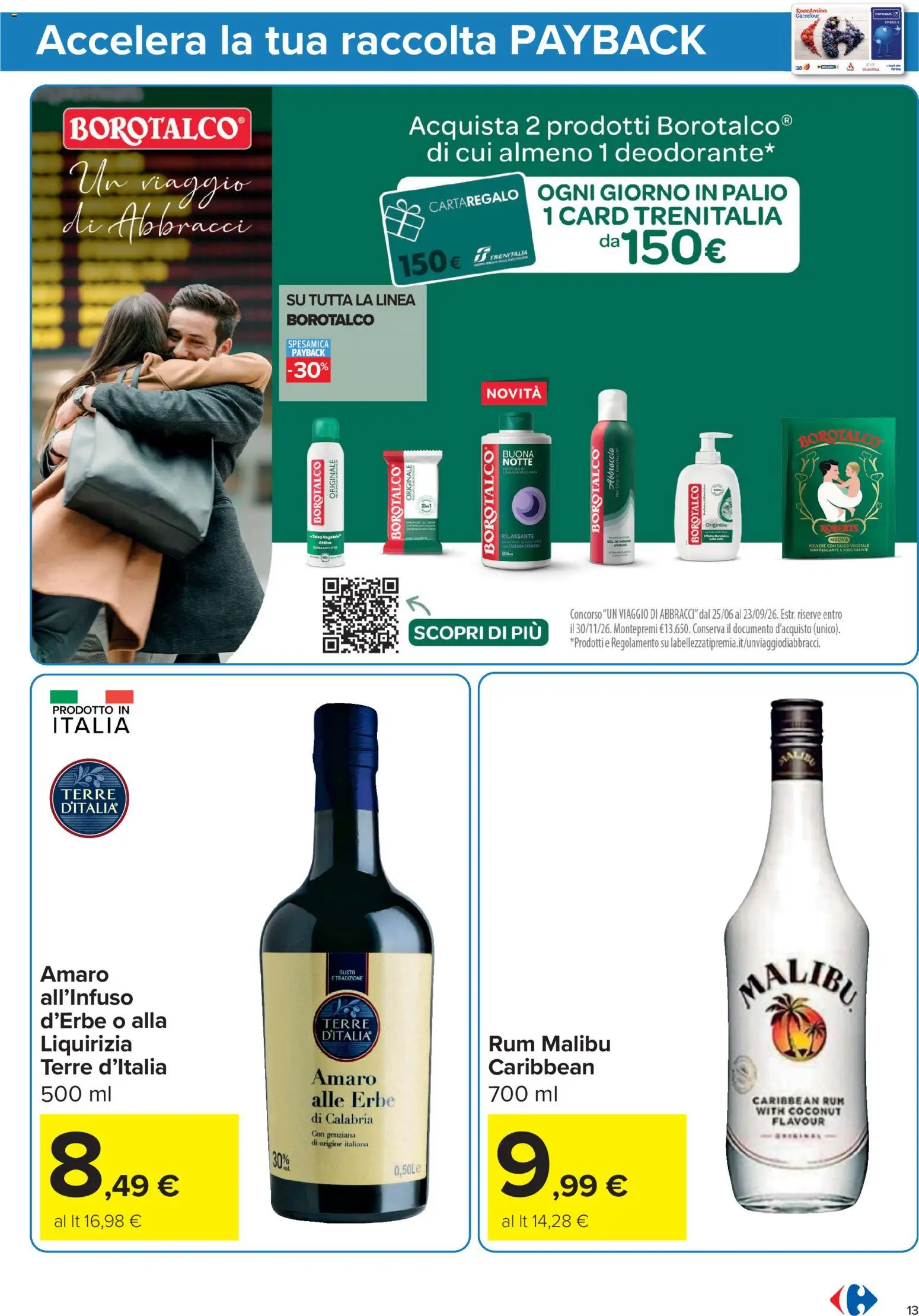 Volantino Carrefour del 20/08/2026 | Pagina: 13 | Prodotti: Talco, Malibù, Rum, Amaro