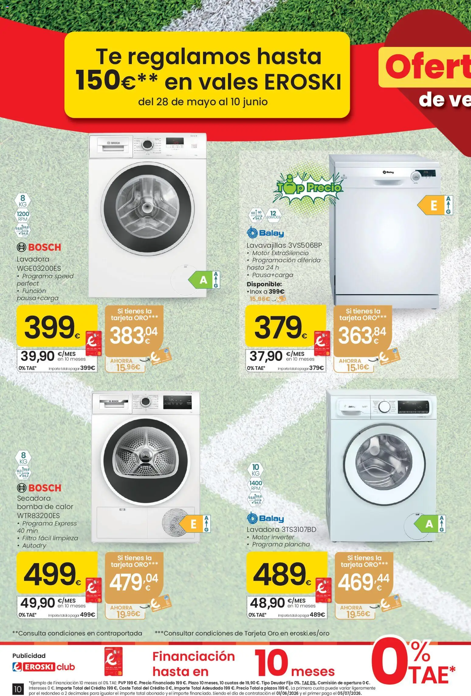 Eroski Ofertones de verano │ válido desde el 28.05.2026 | Página: 10 | Productos: Té, Lavadora, Secadora, Plancha