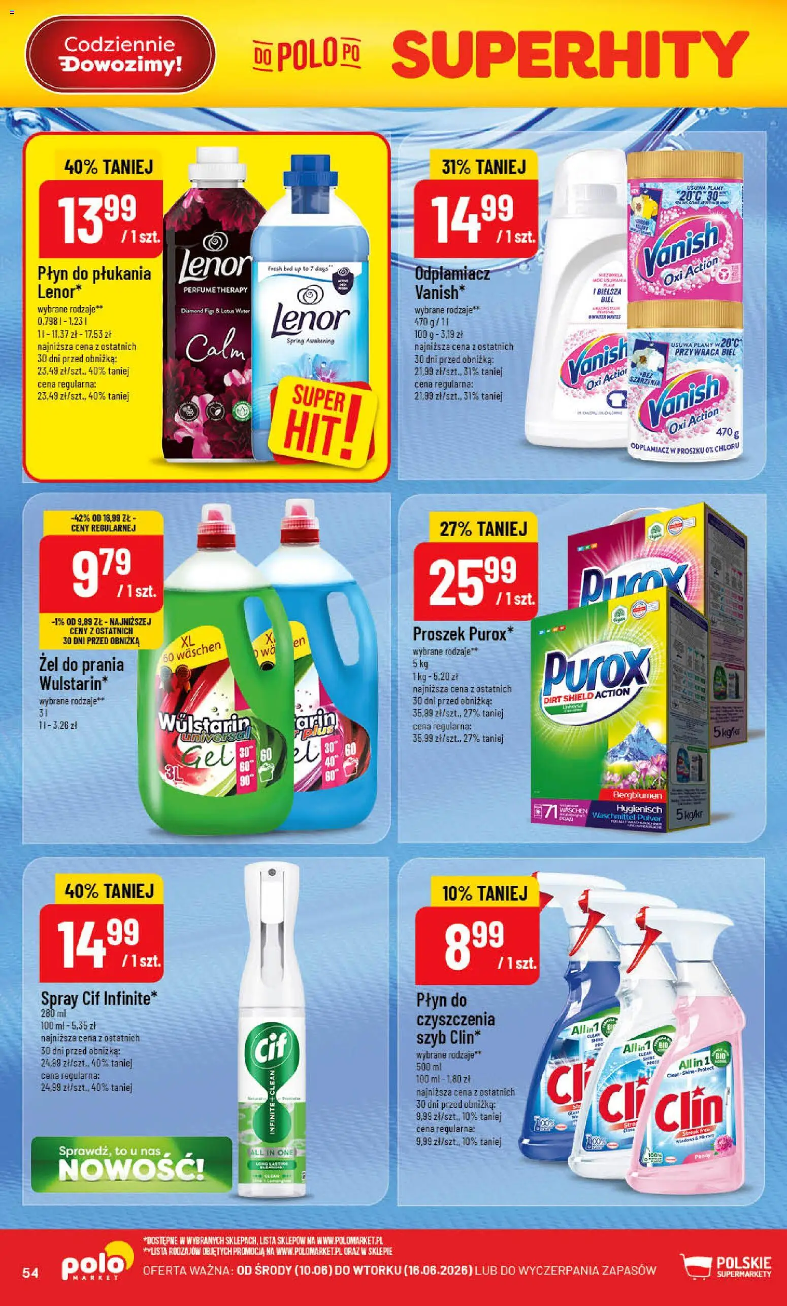 POLOmarket gazetka od 10.06.2026 | Strona: 54 | Produkty: Vanish, Płyn do płukania Lenor, Odplamiacz