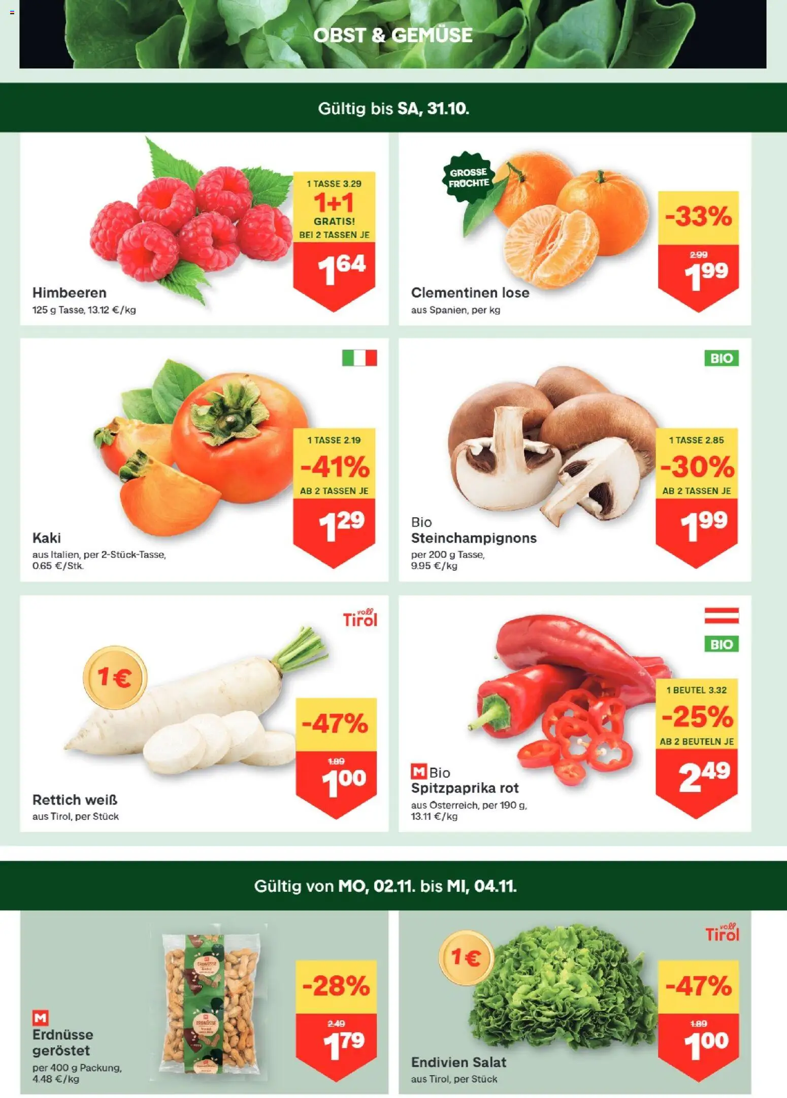 MPREIS Hohenems gültig ab 29.10.2026 | Seite: 2 | Produkte: Salat, Obst, Erdnüsse, Geröstet