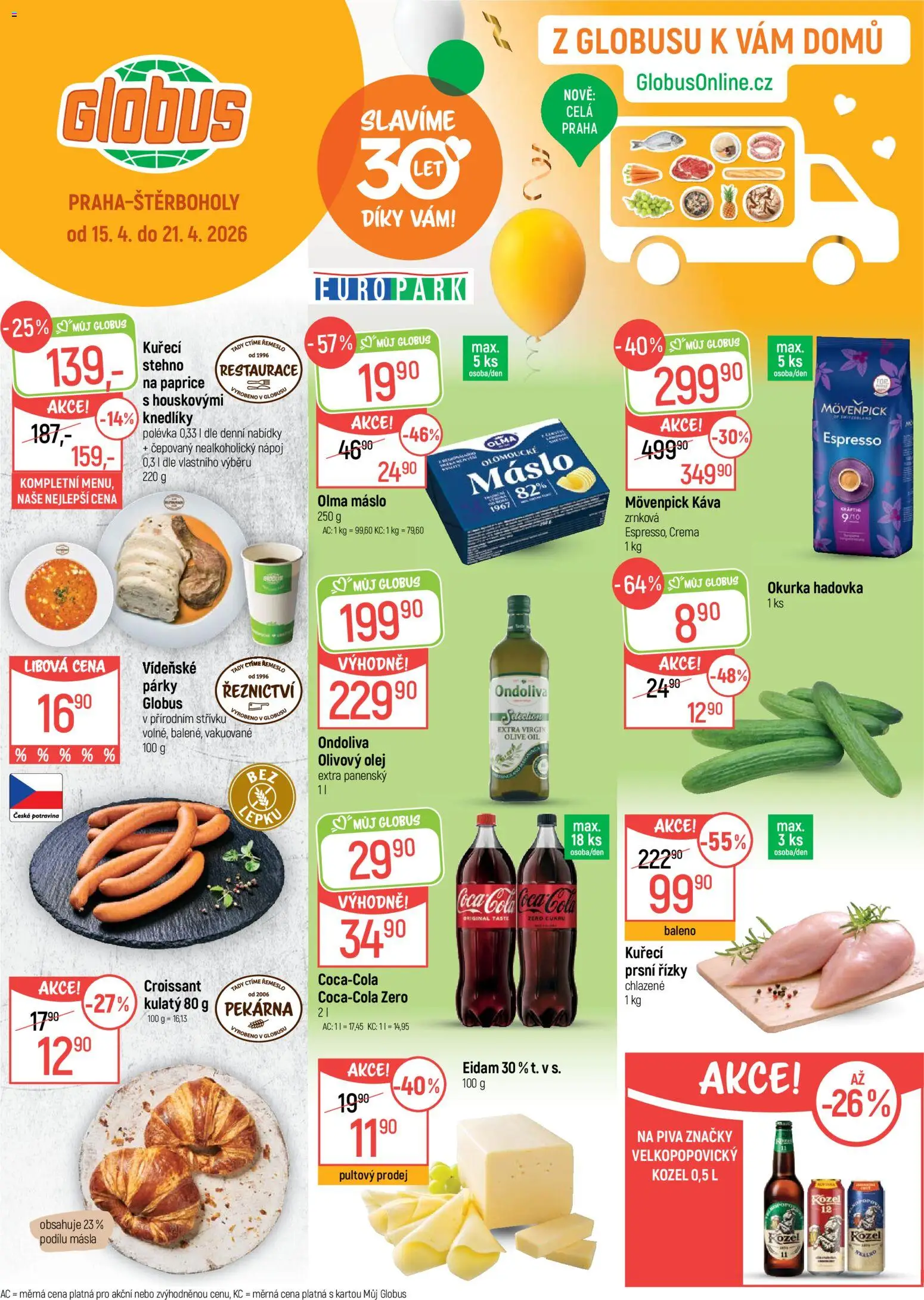 Globus leták - Praha-Štěrboholy od 15.04.2026 | Strana: 1 | Produkty: Coca cola, Okurka hadovka, Pekárna, Croissant