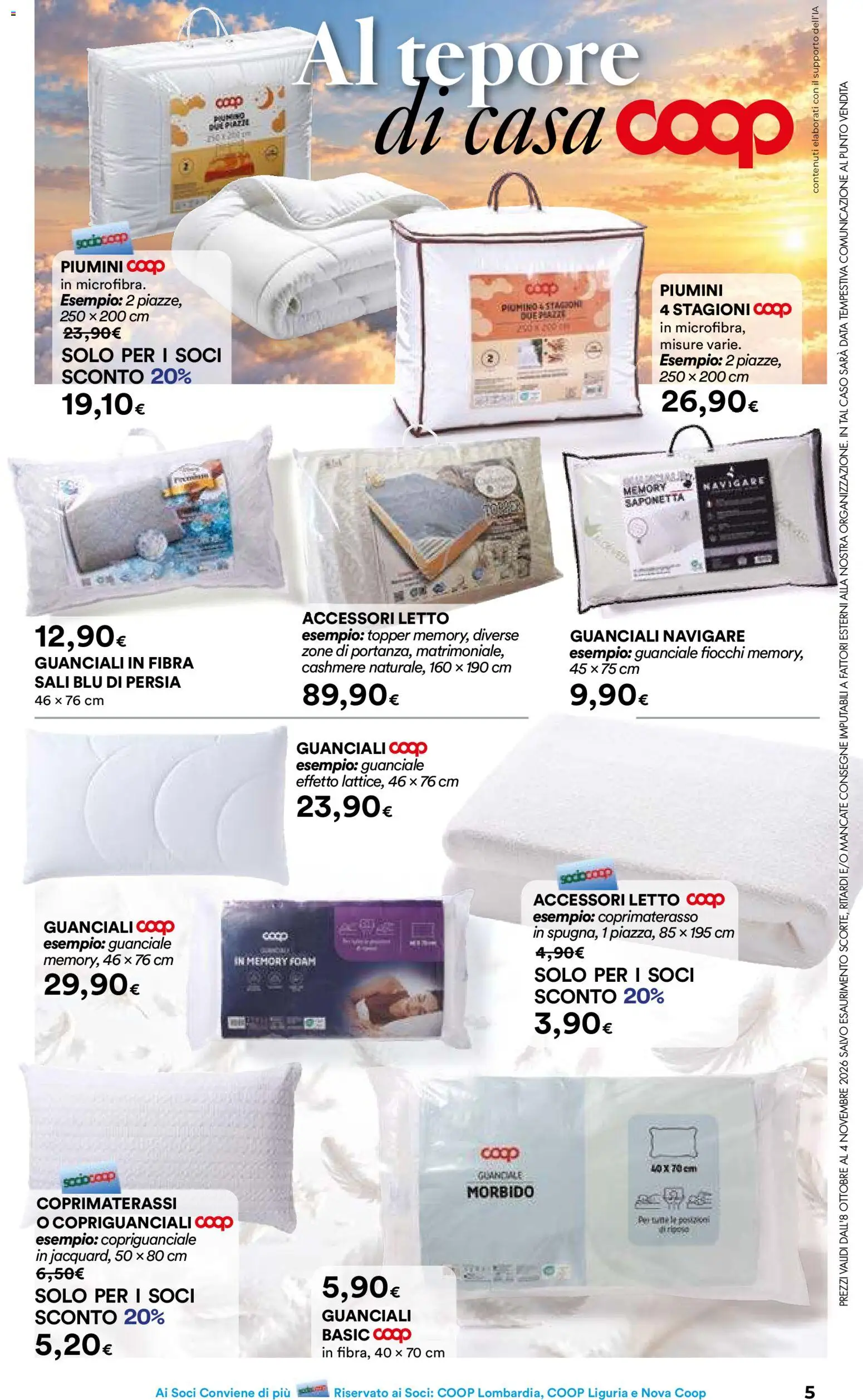 Volantino Ipercoop del 08/10/2026 | Pagina: 5 | Prodotti: Fiocchi, Saponetta, Letto, Coprimaterasso