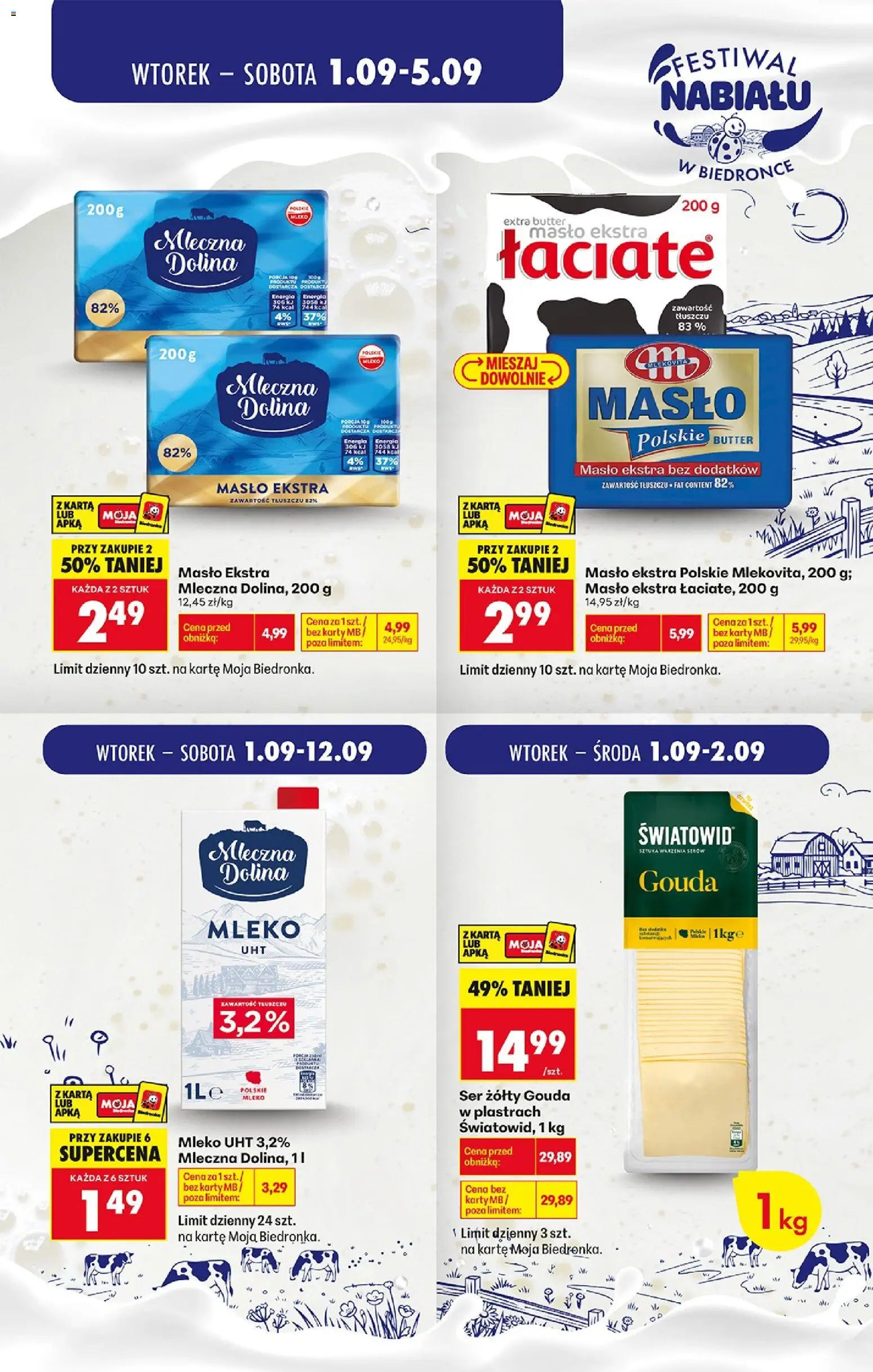 Biedronka Polsko leták - Festiwal nabiału od 01.09.2026 | Strana: 7 | Produkty: Gouda, Mléko, Máslo, Karty