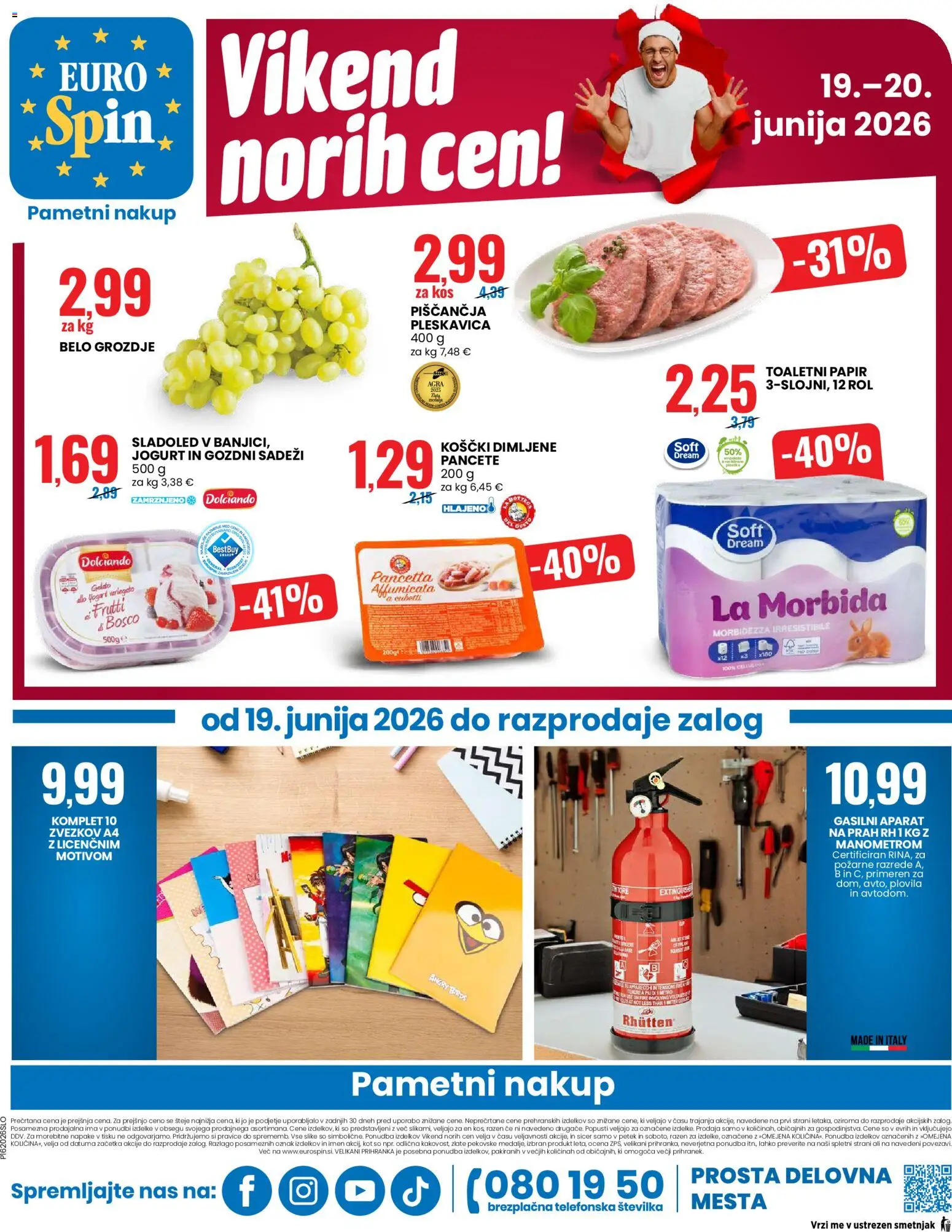 Novi Eurospin katalog ponudbe – veljaven od 18.06.2026 | Stran: 16 | Izdelki: Grozdje, Toaletni papir, Kos, Sladoled