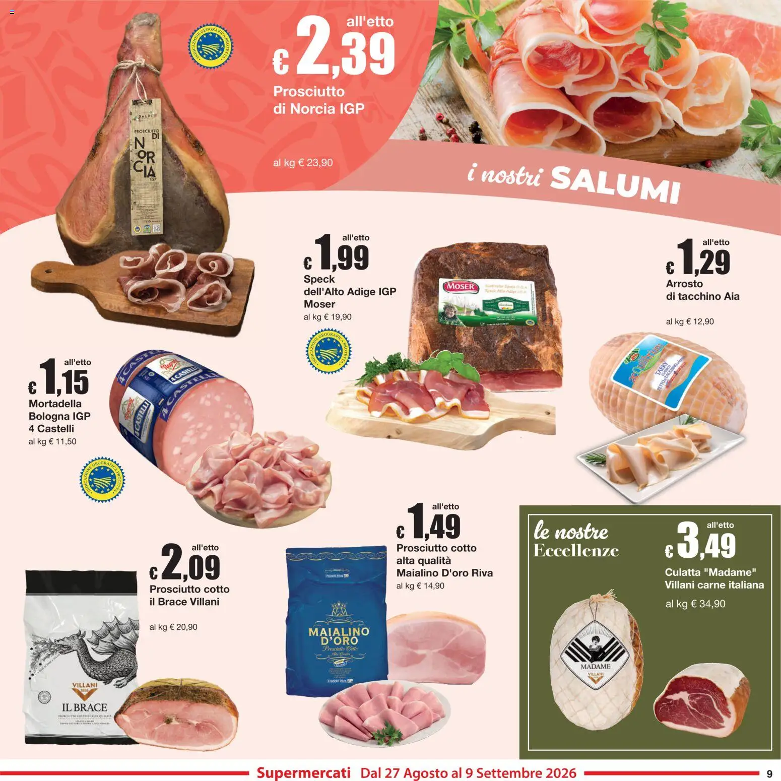 Volantino Sì con Te del 27/08/2026 | Pagina: 9 | Prodotti: Speck, Arrosto, Tacchino, Mortadella
