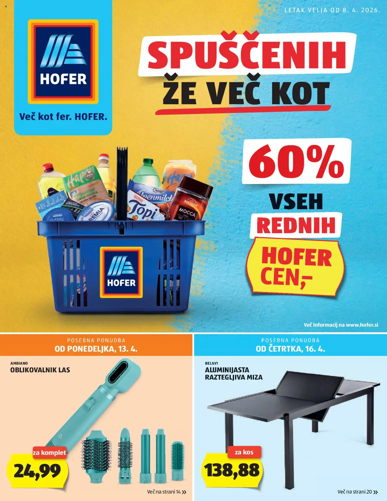 Novi Hofer katalog ponudbe – veljaven od 08.04.2026 | Stran: 1 | Izdelki: Miza, Kos