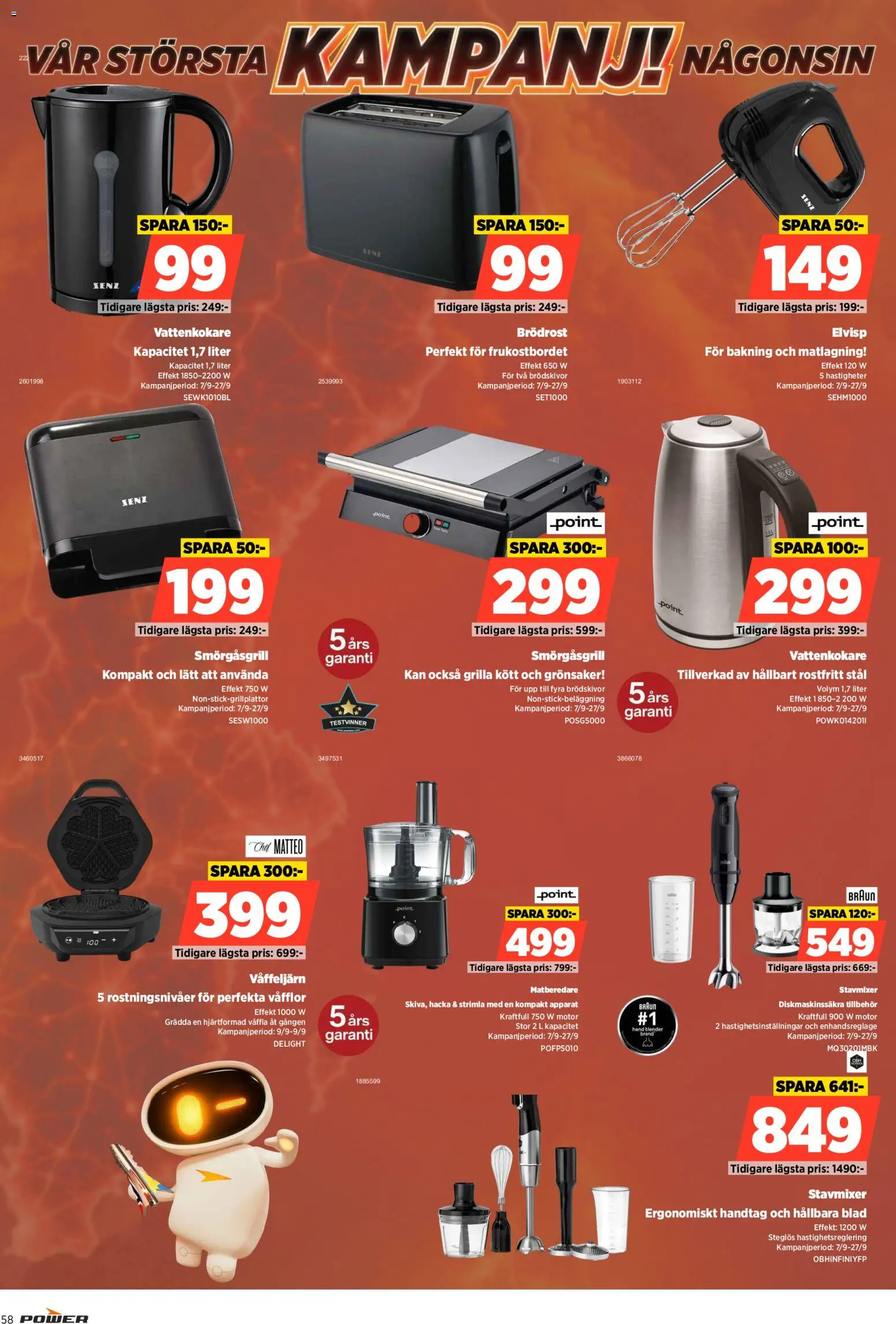 Power reklamblad aktuell från 07/09/2026 | Sida: 58 | Produkter: Vattenkokare, Smörgåsgrill, Brödrost, Grönsaker