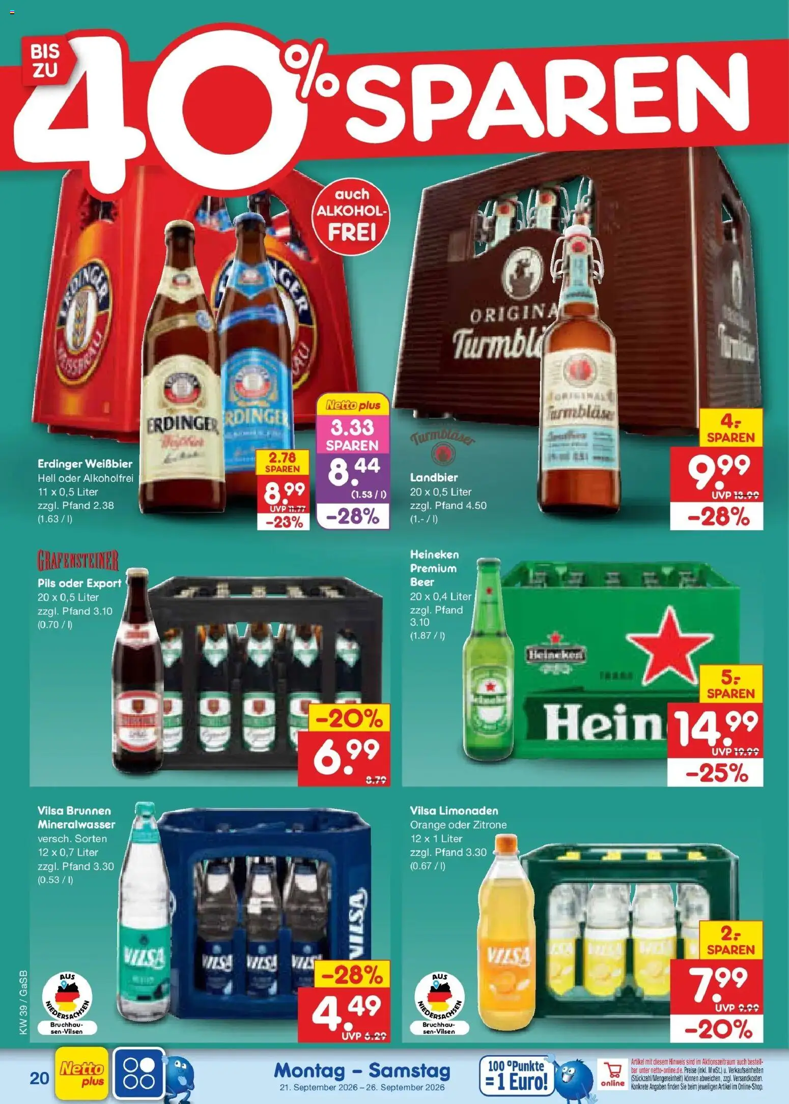 Netto Marken-Discount Prospekt Oldenburg – gültig ab 21.09.2026 | Seite: 28 | Produkte: Erdinger, Heineken, Alkohol, Zitrone
