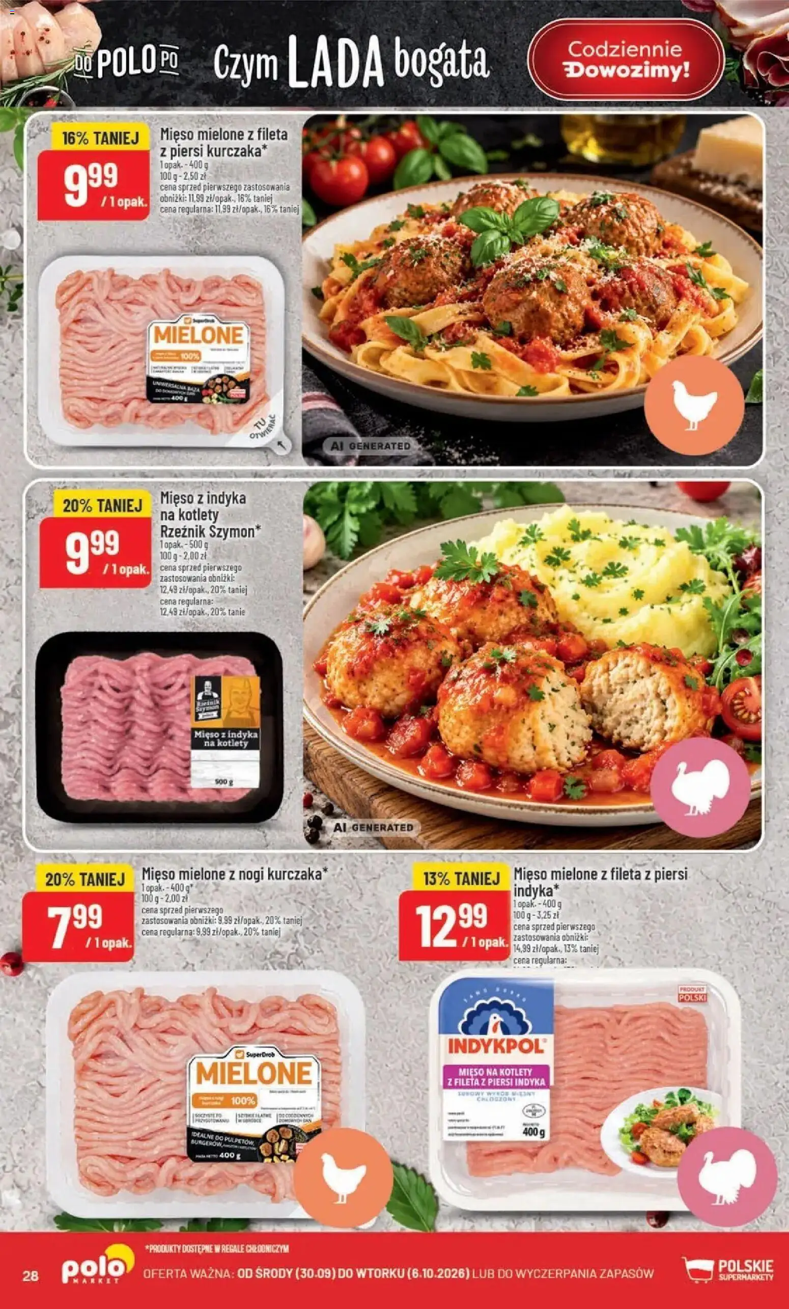 Nowa POLOmarket gazetka od jutra 30.09.2026 | Strona: 28 | Produkty: Piersi, Mięso, Mięso z indyka, Kotlety