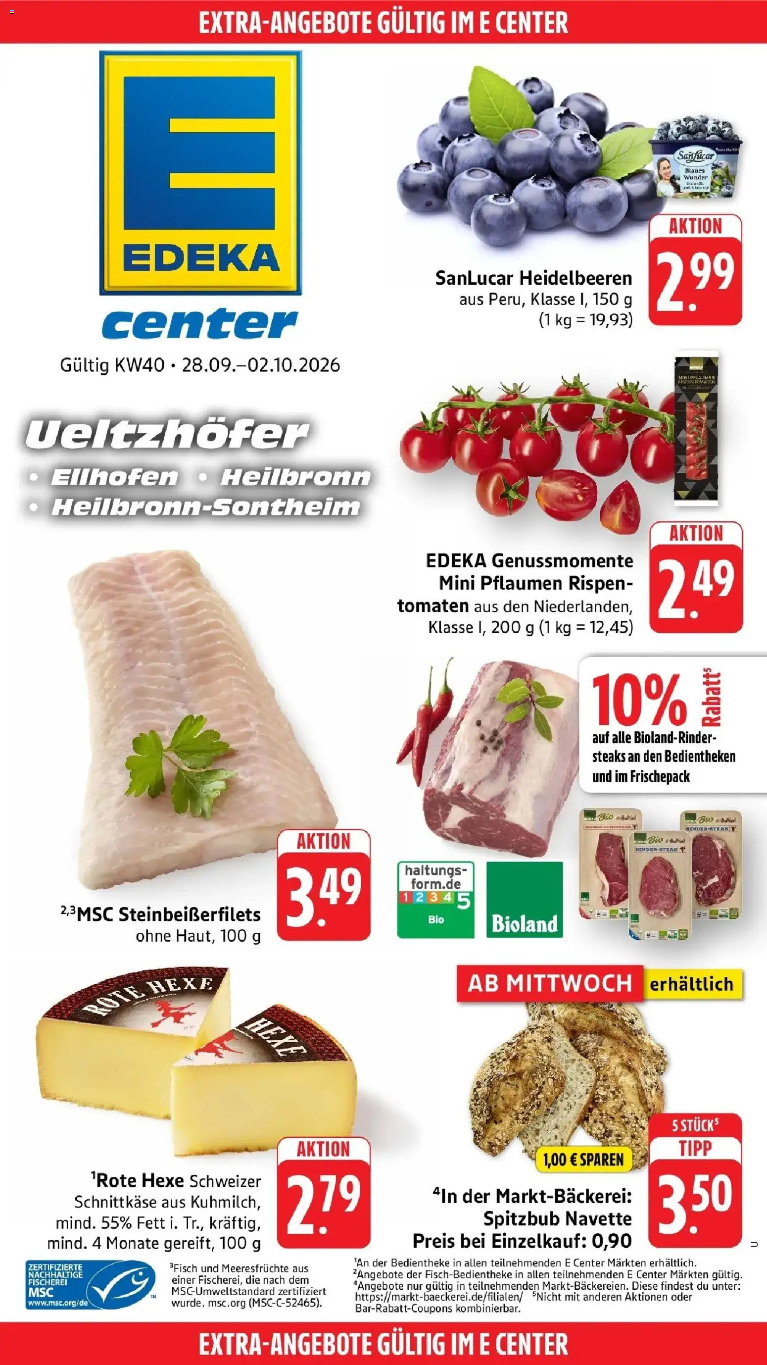 Edeka Prospekt Heilbronn (ab 28.09.2026) » Angebote Online | Seite: 43 | Produkte: Pflaumen, Heidelbeeren, Meeresfrüchte, Steak