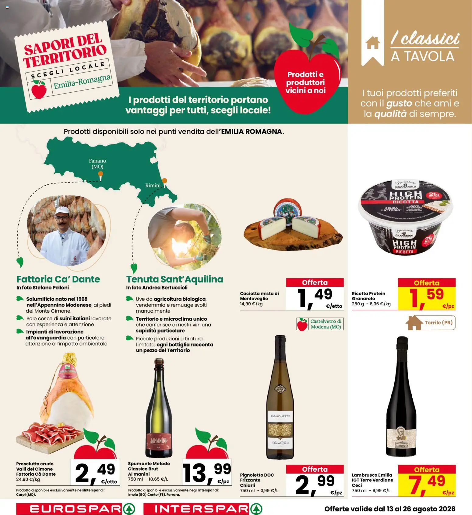 Volantino Interspar del 13/08/2026 | Pagina: 8 | Prodotti: Prosciutto, Ricotta, Ricotta senza lattosio, Bottiglia