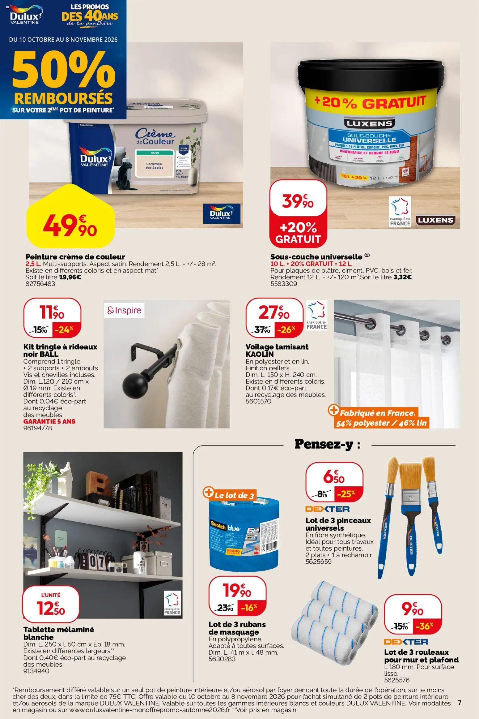 {H1} | Page: 7 | Produits: Peinture, Pinceaux, Rideaux, Crème