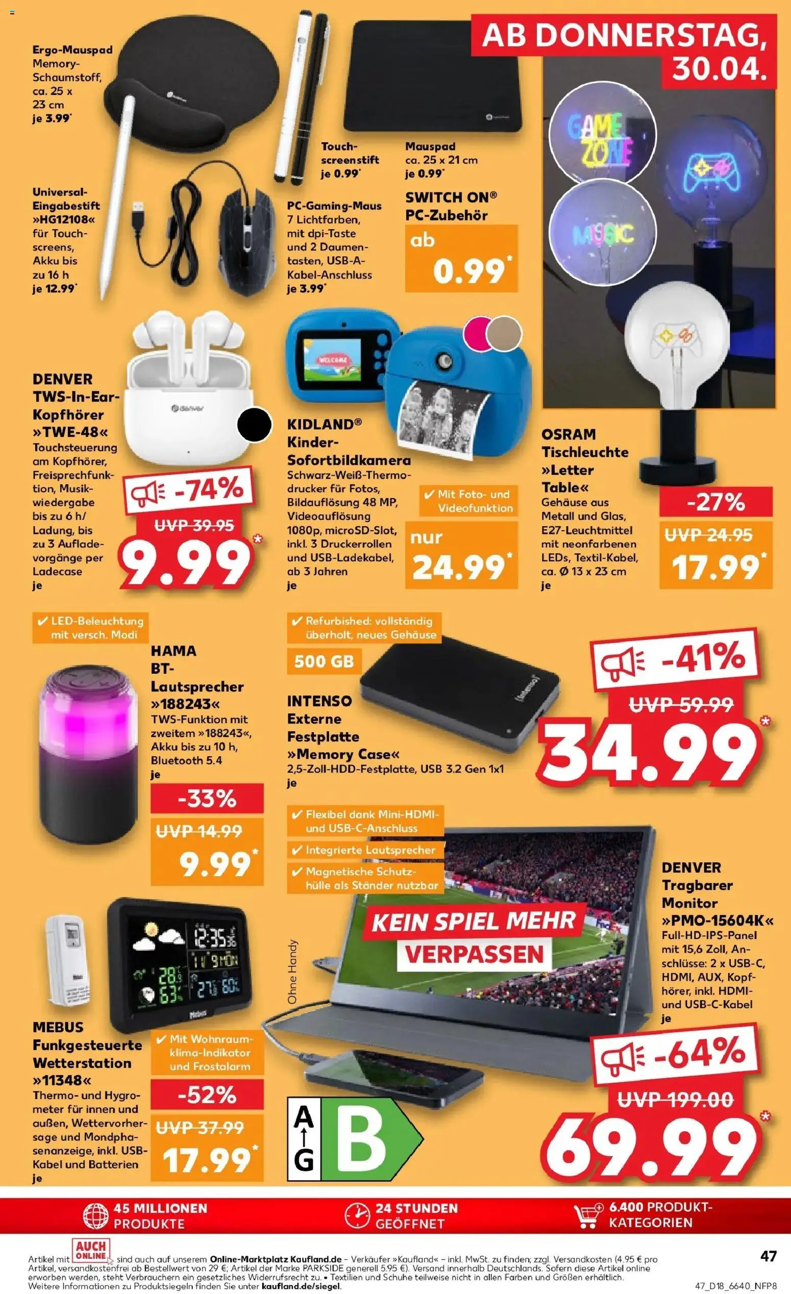 Prospekt Kaufland ab 30.04.2026 » Angebote Online zum Blättern | Seite: 49 | Produkte: Spiel, Batterien, Monitor, Kopfhörer