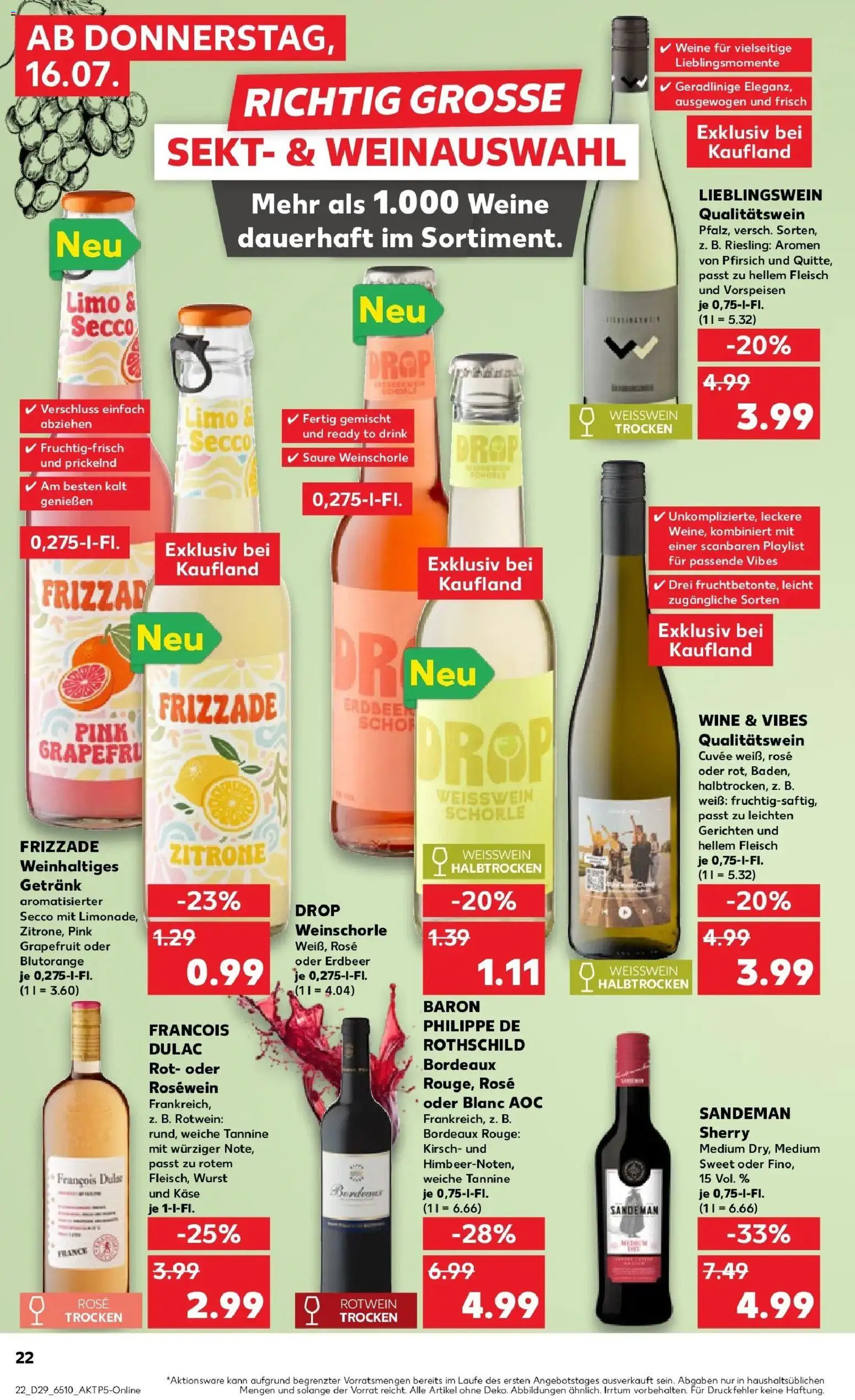 Kaufland Prospekt Kerpen – gültig ab 16.07.2026 | Seite: 22 | Produkte: Rotwein, Weinschorle, Pfirsich, Fleisch