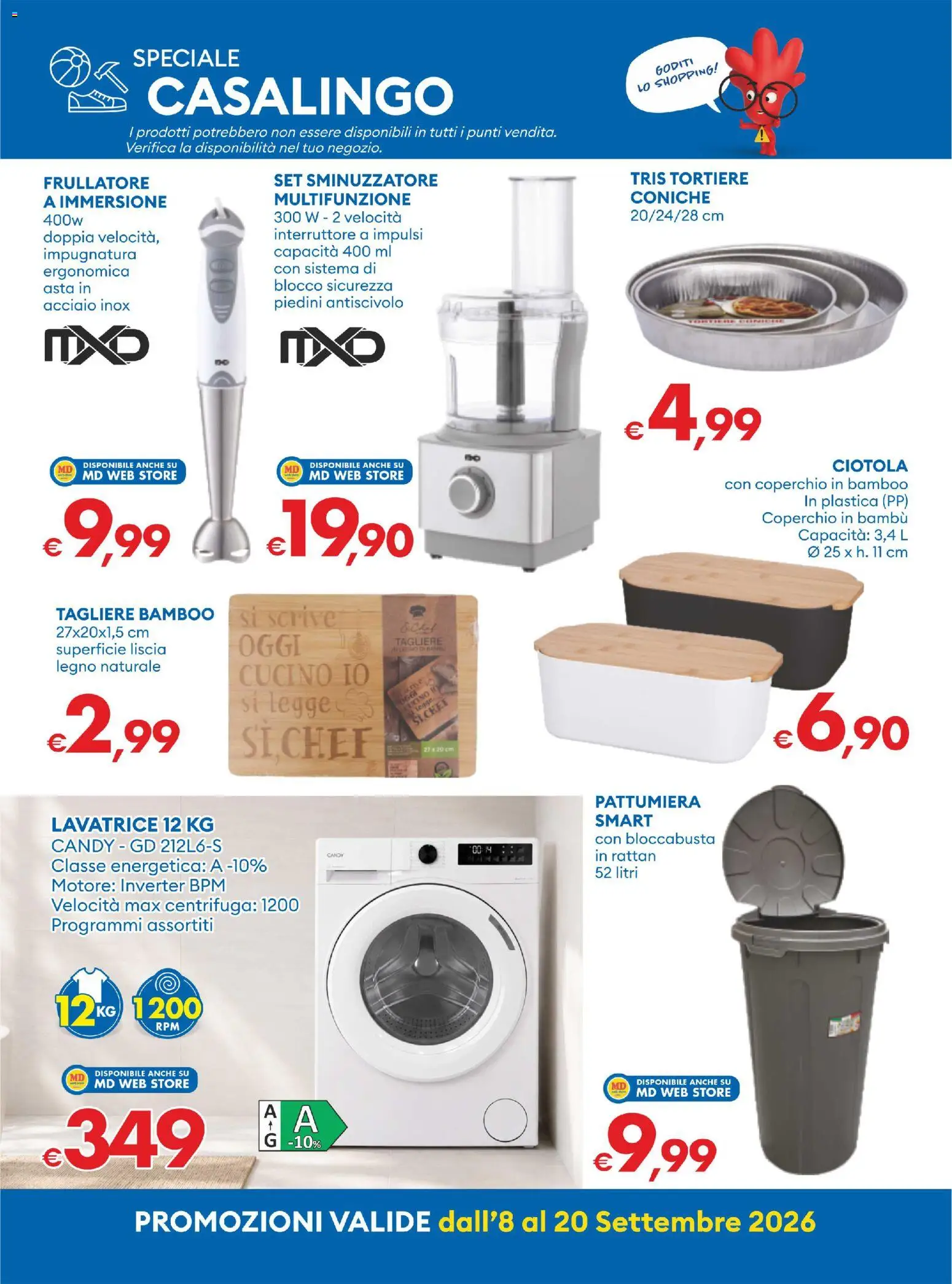 Volantino MD Discount del 08/09/2026 | Pagina: 26 | Prodotti: Lavatrice, Tagliere, Pattumiera, Ciotola