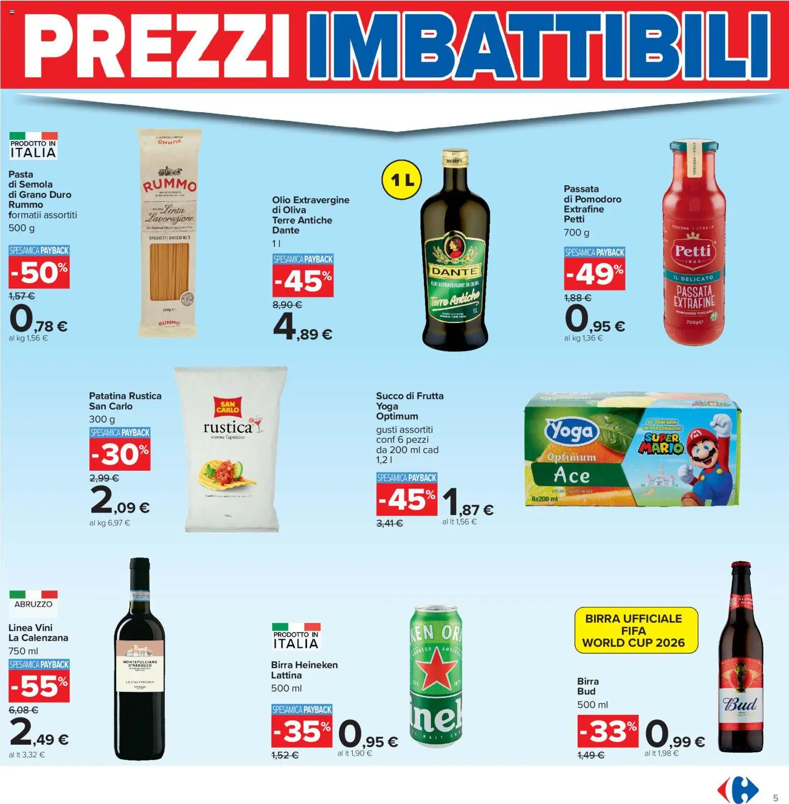 Volantino Carrefour del 16.06.2026 | Pagina: 5 | Prodotti: Frutta, Pomodoro, Pasta, Succo di frutta